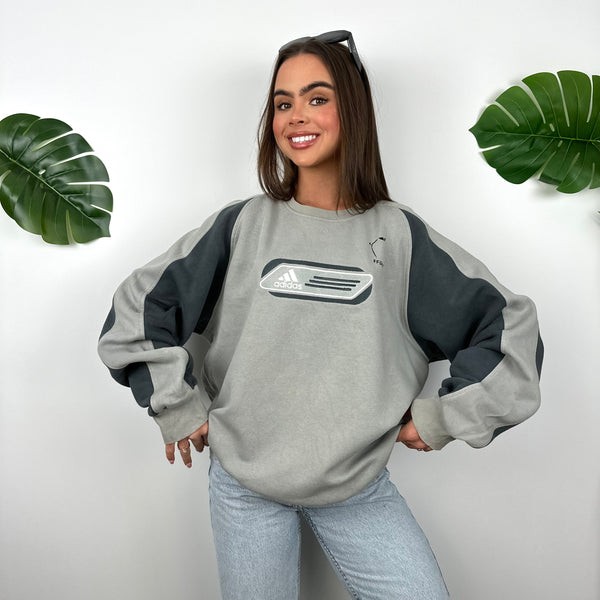 Adidas Grey Embroidered Spell Out Sweatshirt (L)