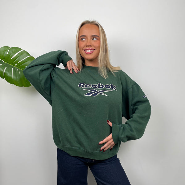 Reebok RARE Green Embroidered Spell Out Sweatshirt (M)