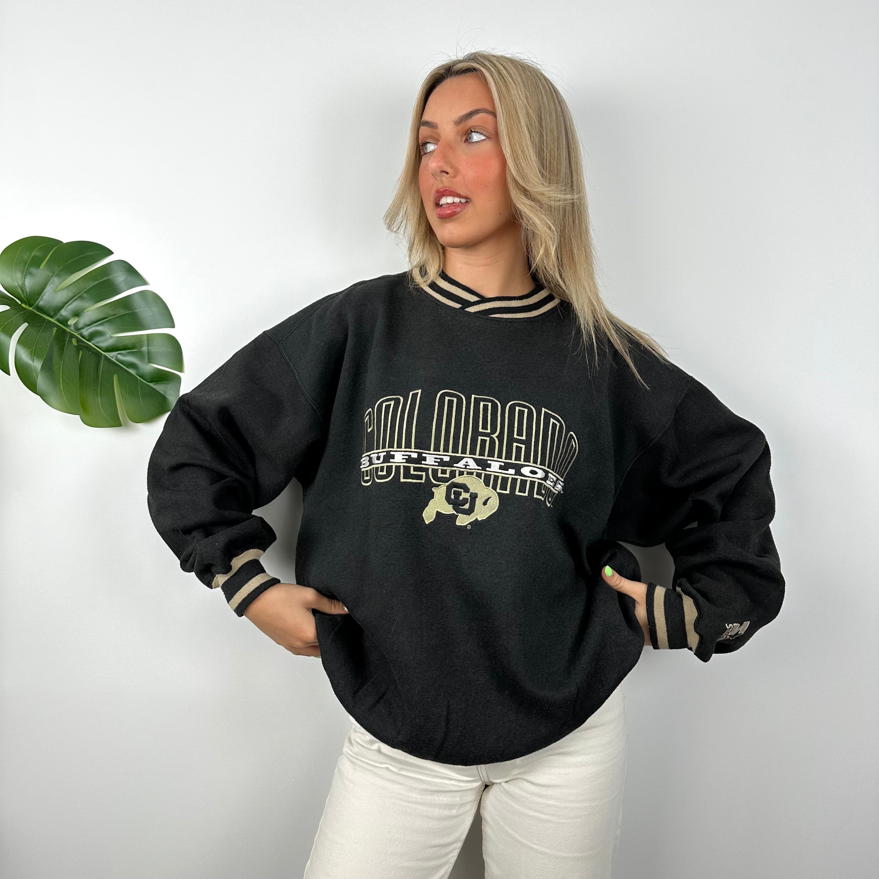 Colorado Buffaloes USA College Black Embroidered Spell Out Sweatshirt (M)