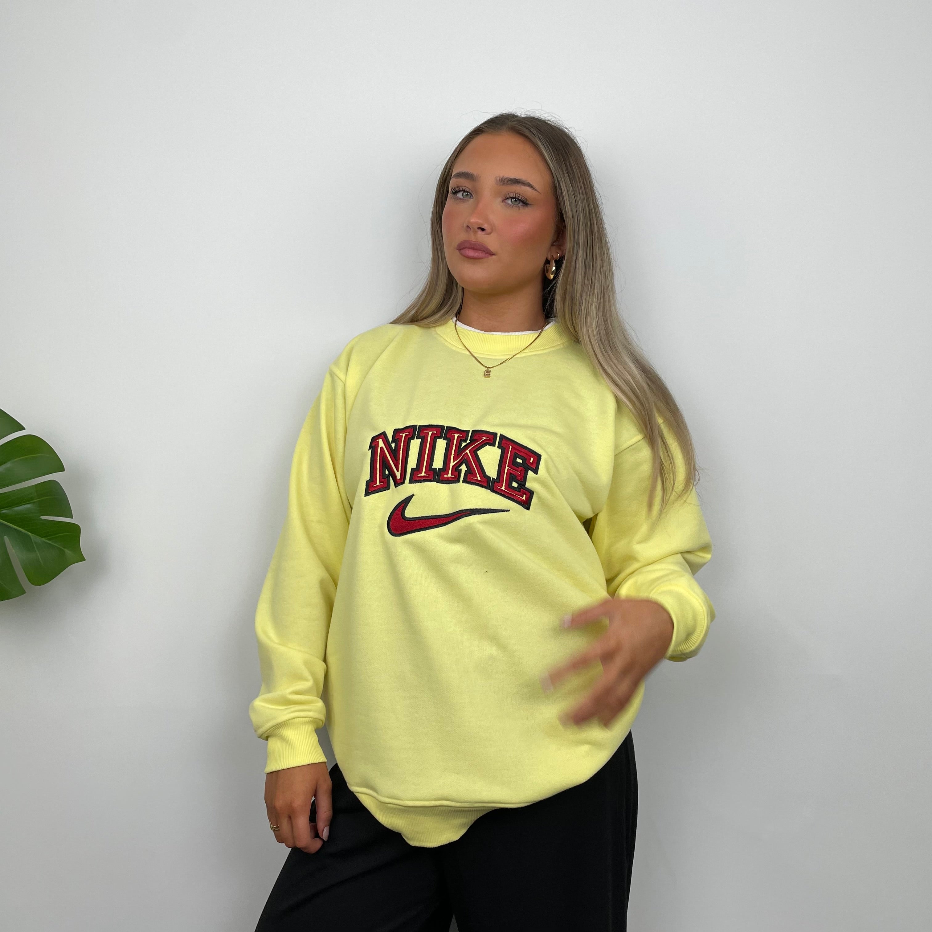 Nike Pastel Yellow Embroidered Spell Out Sweatshirt (L)