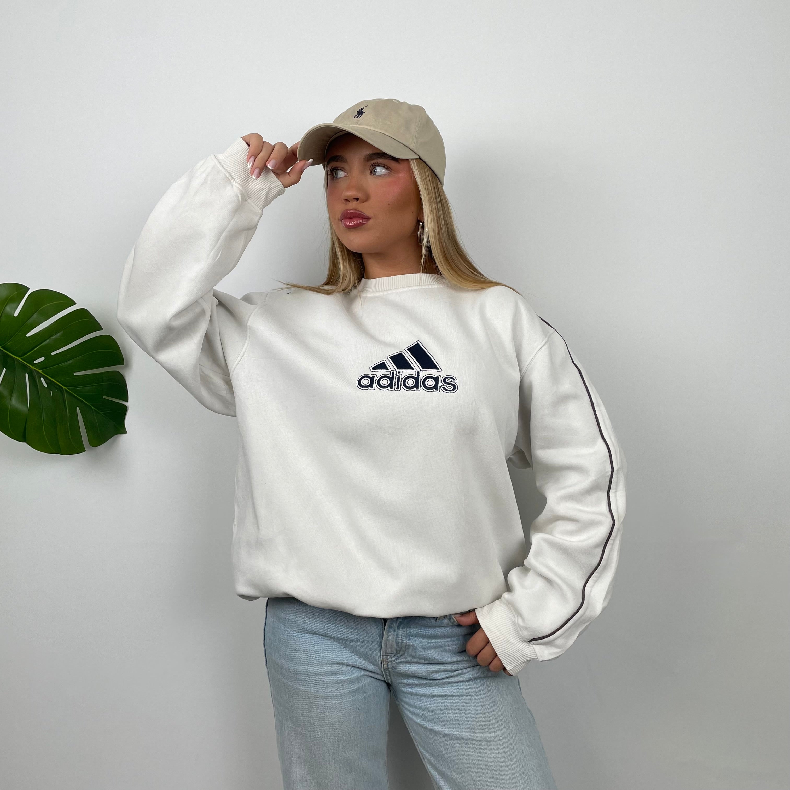 Adidas White Embroidered Spell Out Sweatshirt (L)