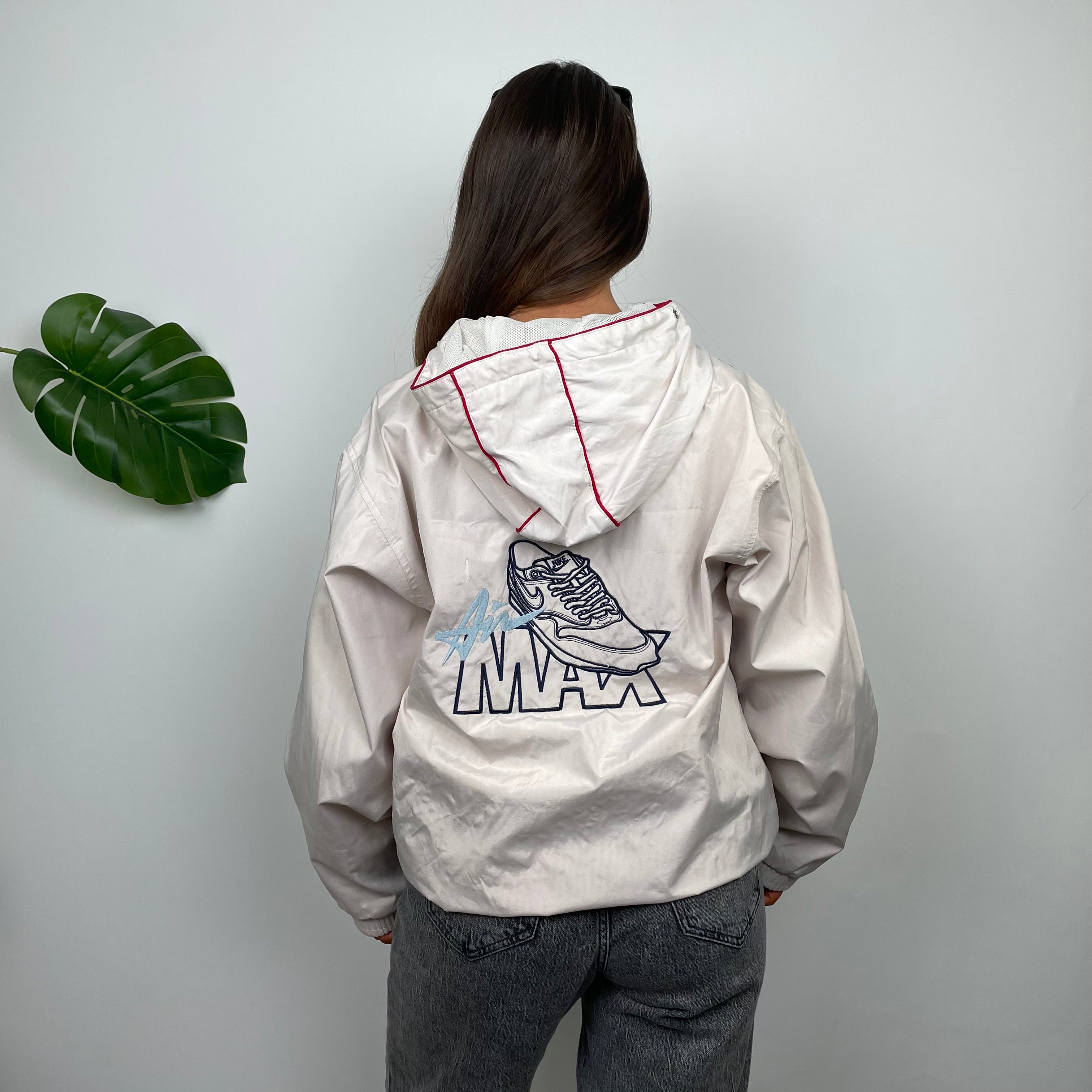 Nike Air Max RARE White Embroidered Swoosh Zip Up Windbreaker Jacket (L)