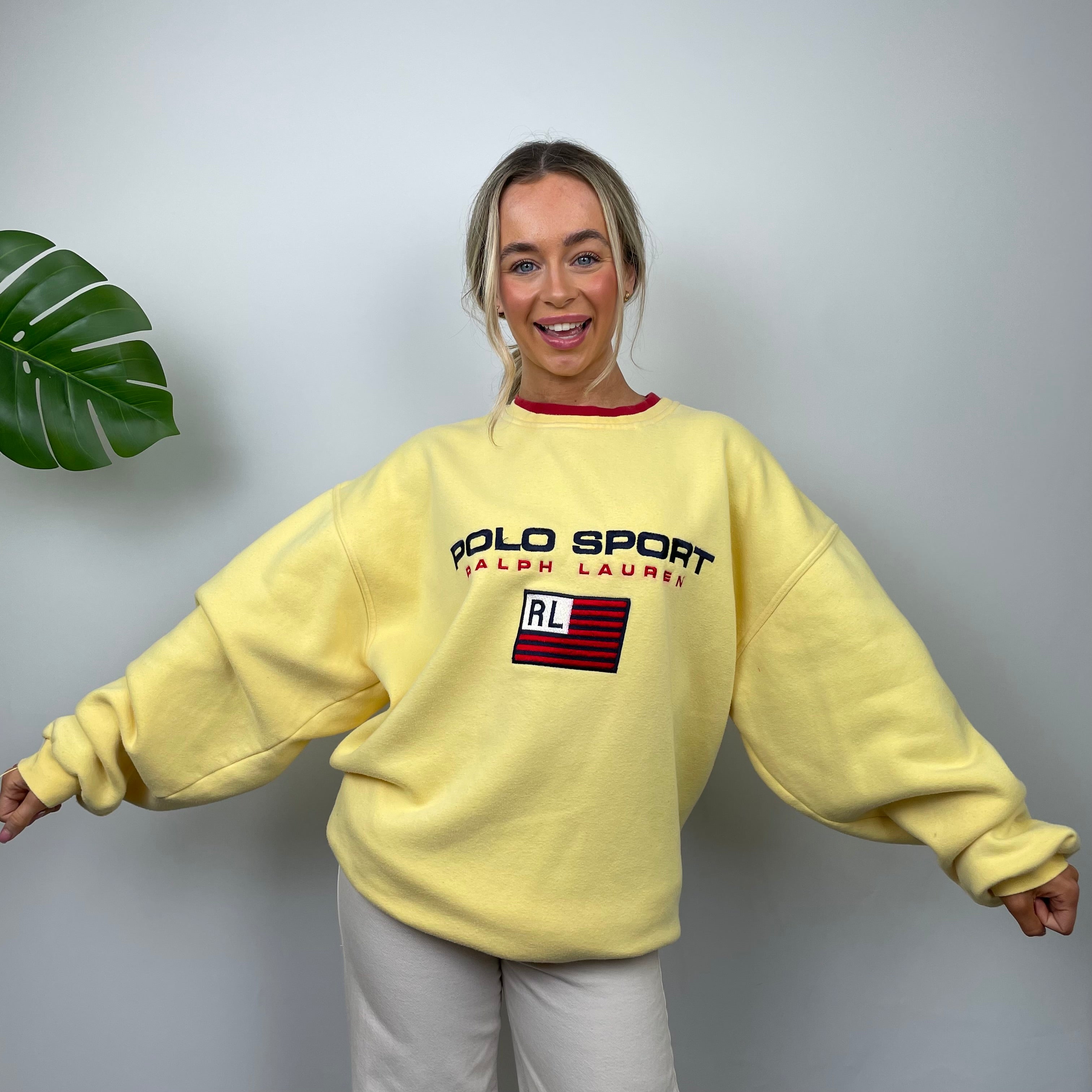 Polo Ralph Lauren Sport RARE Yellow Embroidered Spell Out Sweatshirt (XXL)