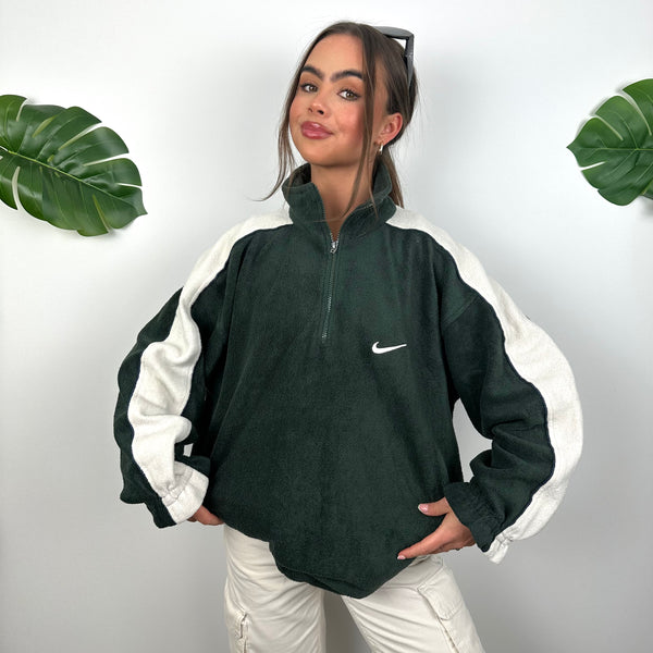 Nike Green Embroidered Swoosh Teddy Bear Fleece Quarter Zip Sweatshirt (L)