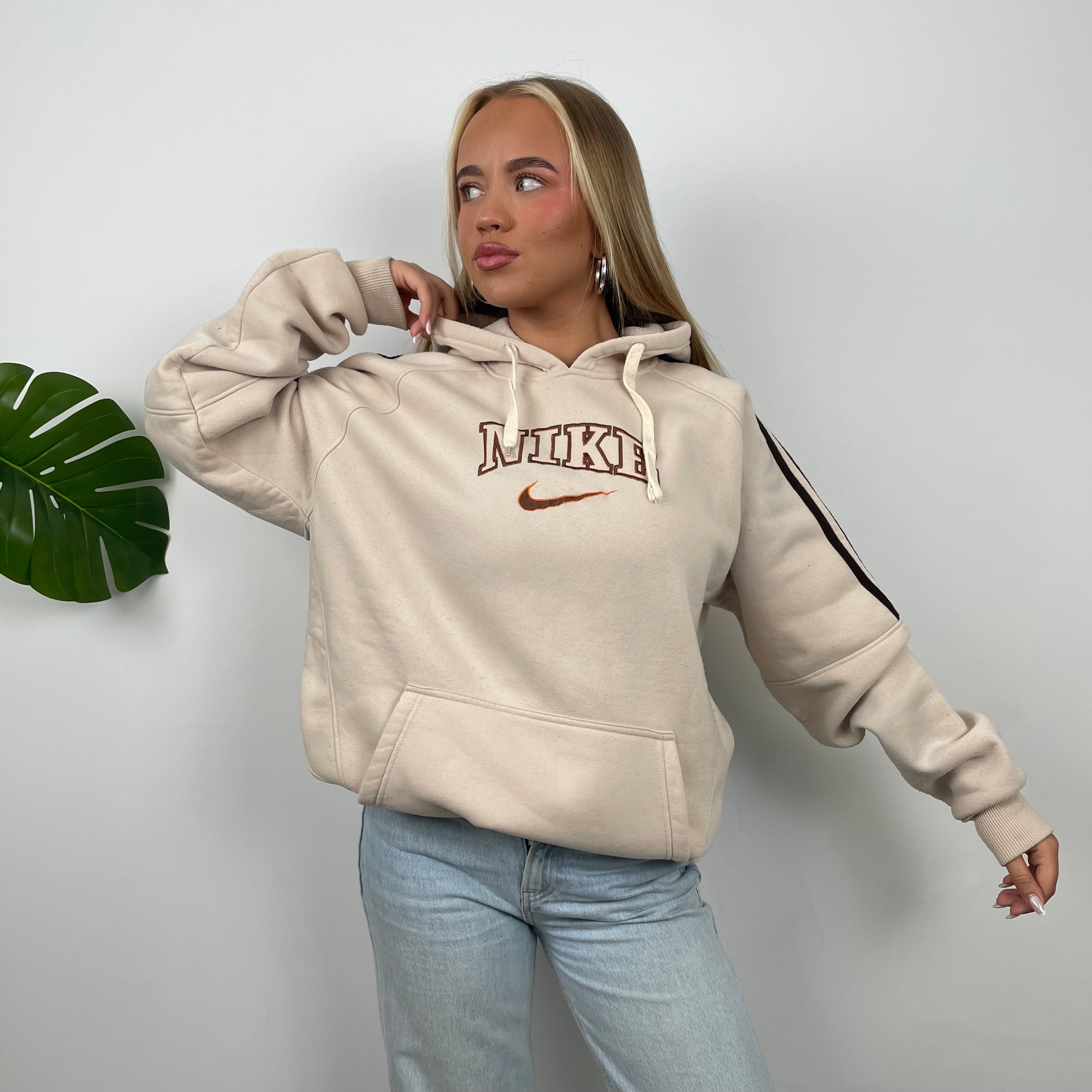 Nike Cream Embroidered Spell Out Hoodie (L)