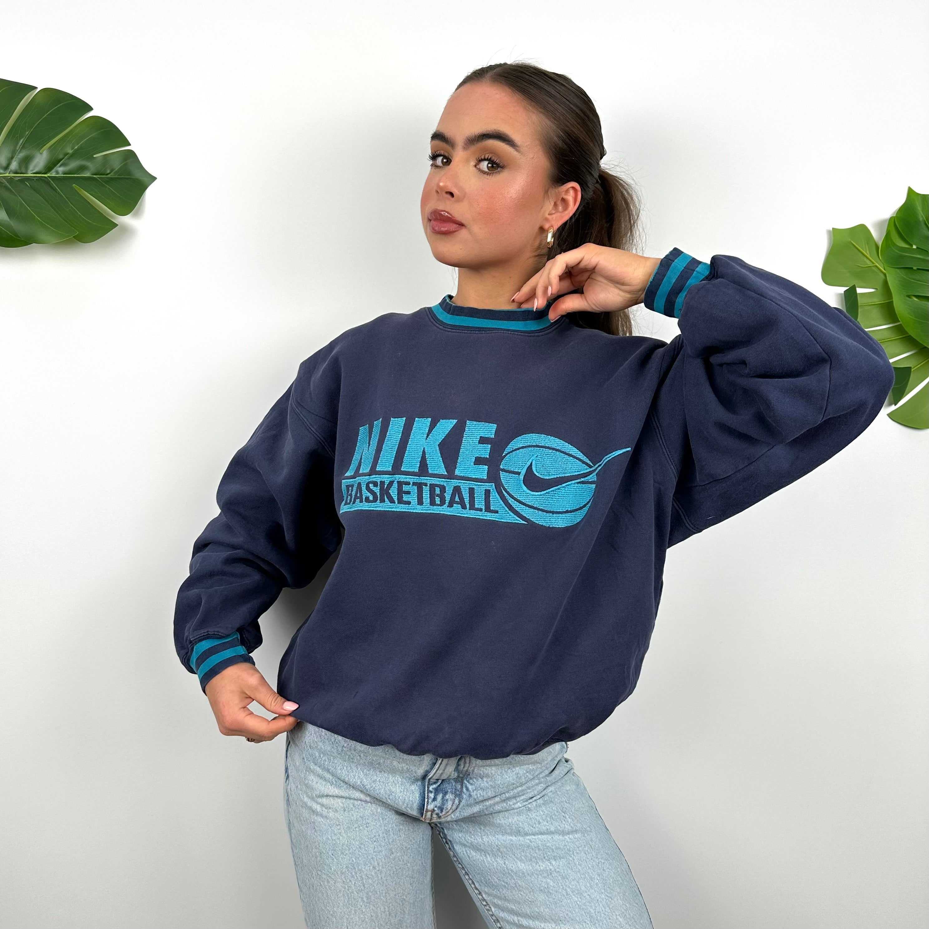 Nike Basketball RARE Navy Embroidered Spell Out Sweatshirt (S)