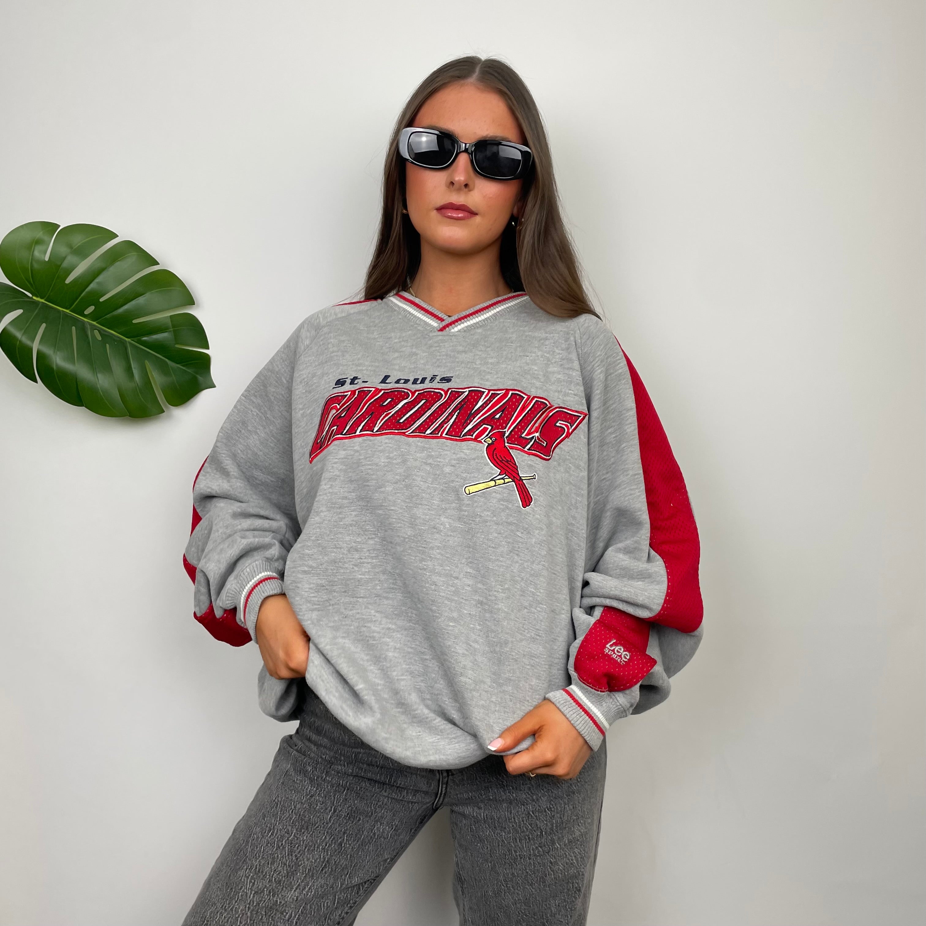 St Louis Cardinals Grey Embroidered Spell Out Sweatshirt (L)