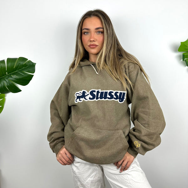 Stussy Brown Embroidered Spell Out Hoodie (M)
