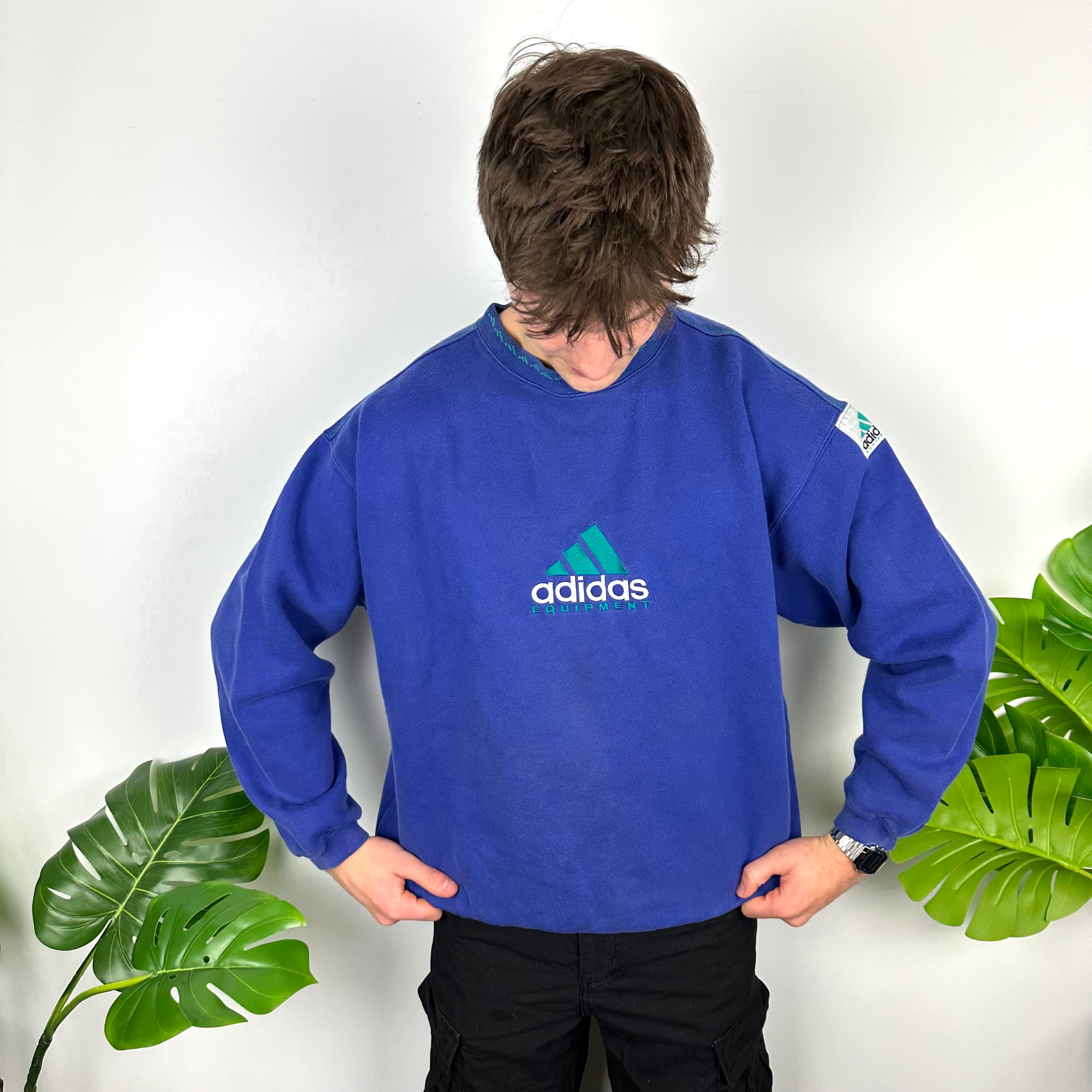 Adidas Equipment RARE Blue Embroidered Spell Out Sweatshirt (L)