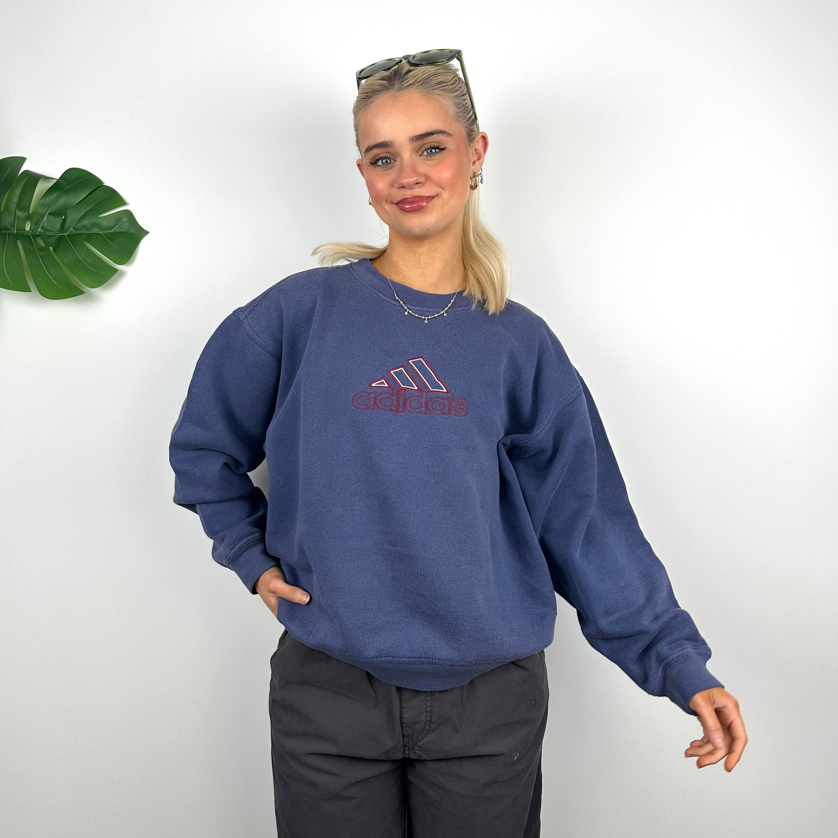 Adidas Navy Embroidered Spell Out Sweatshirt (S)