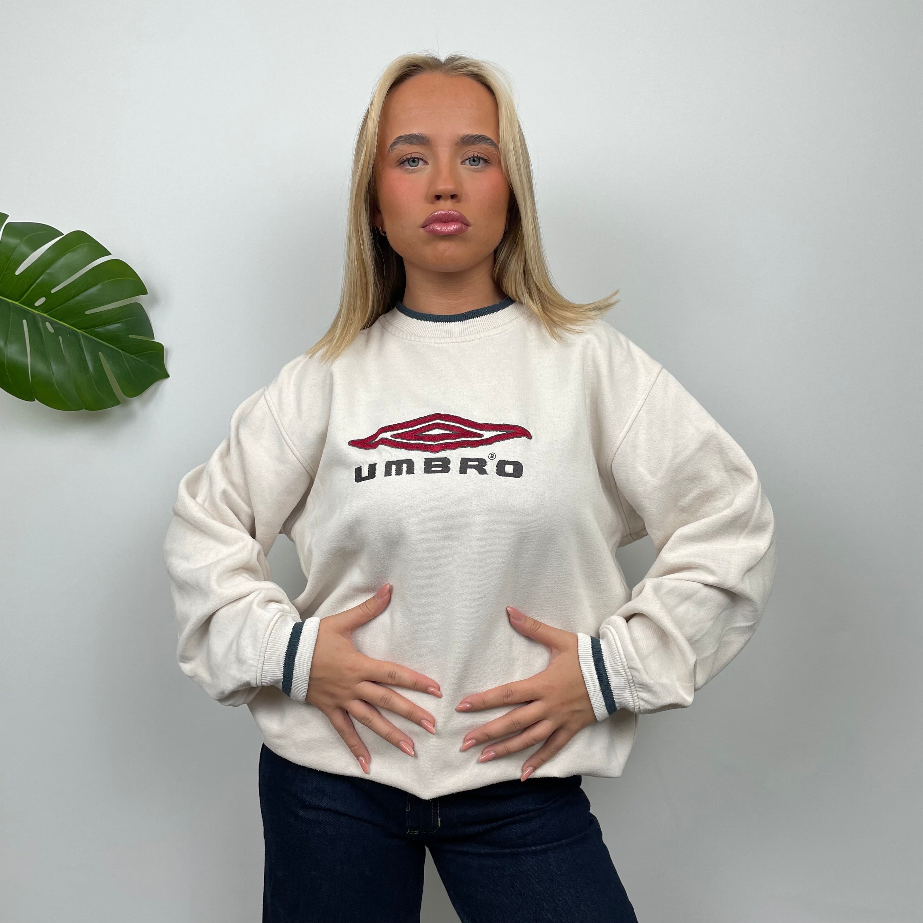 Umbro RARE Cream Embroidered Spell Out Sweatshirt (L)