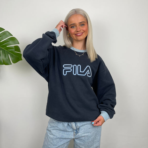 FILA Navy Embroidered Spell Out Sweatshirt (M)