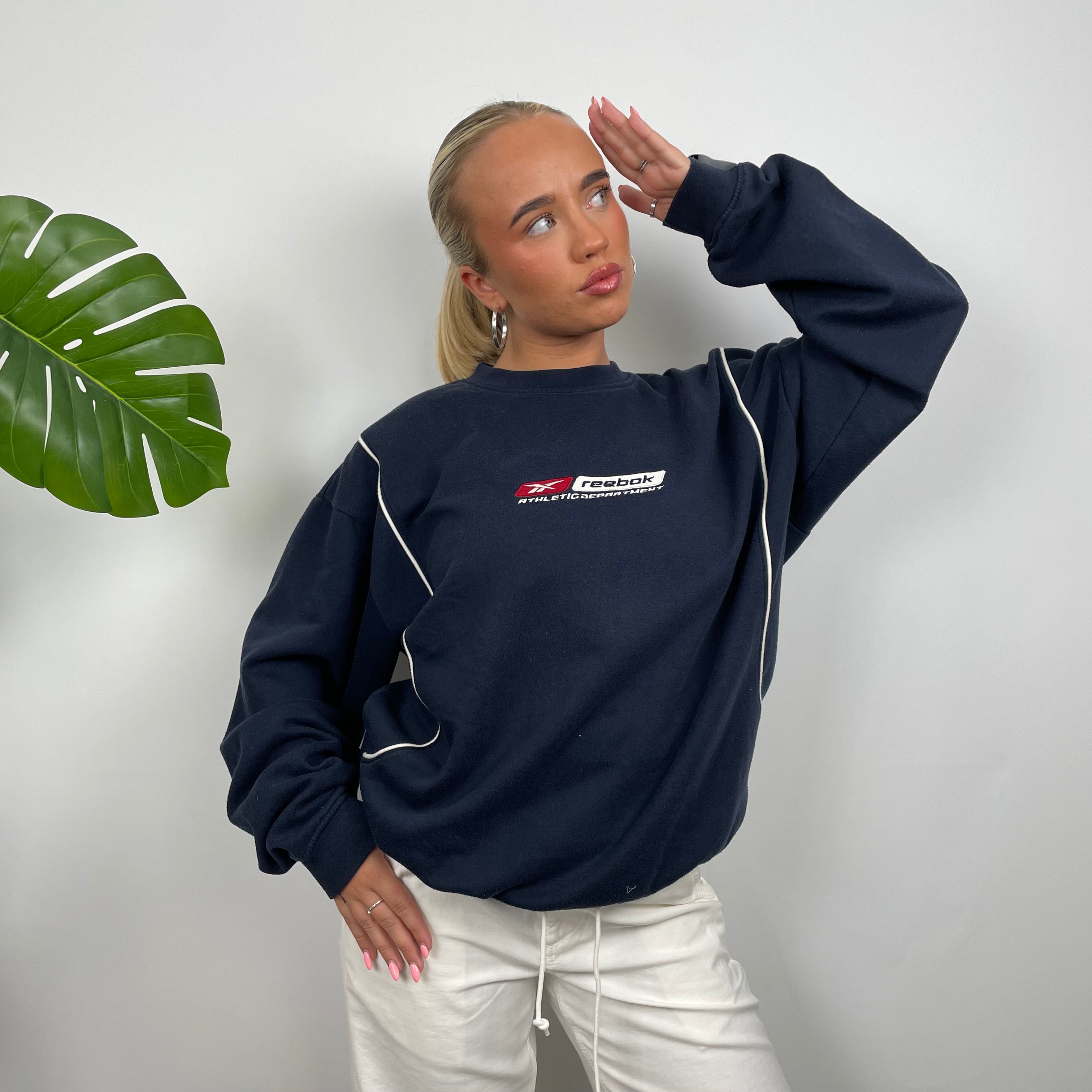 Reebok Navy Embroidered Spell Out Sweatshirt (L)