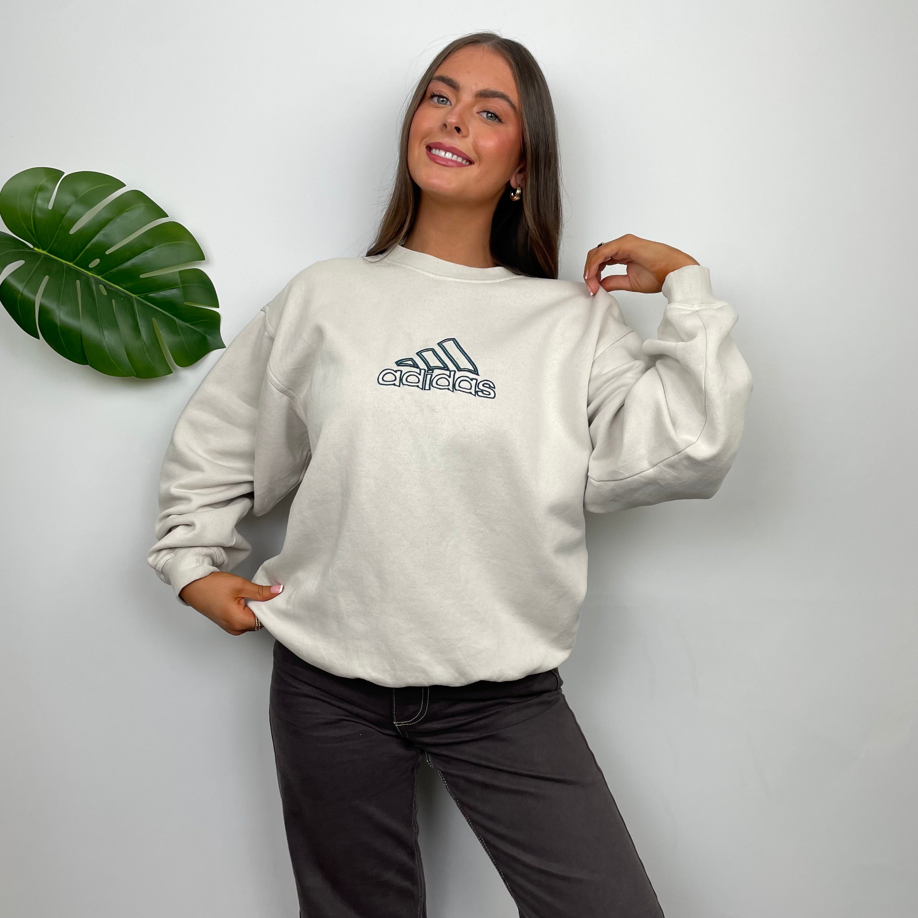 Adidas RARE Cream Embroidered Spell Out Sweatshirt (M)