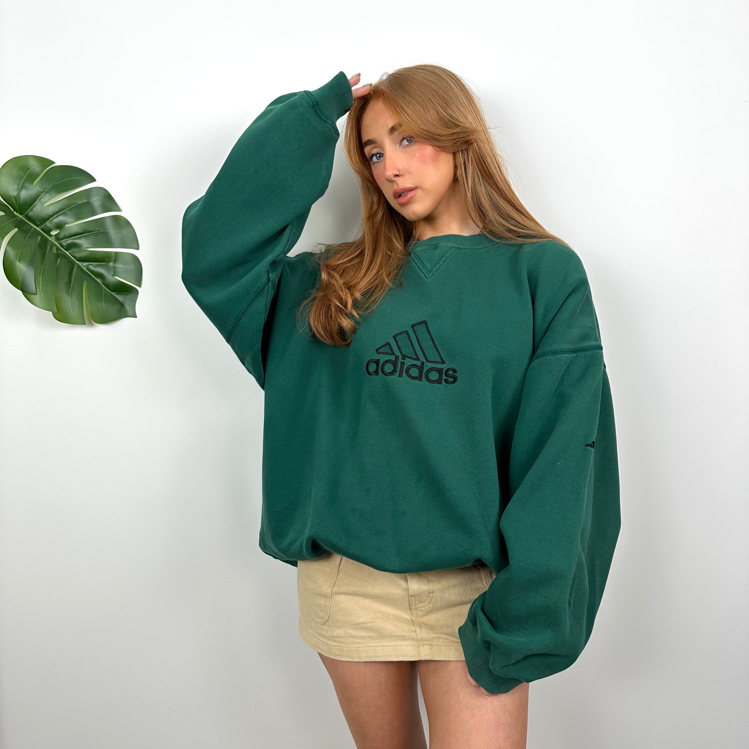 Adidas Green Embroidered Spell Out Sweatshirt (XL)