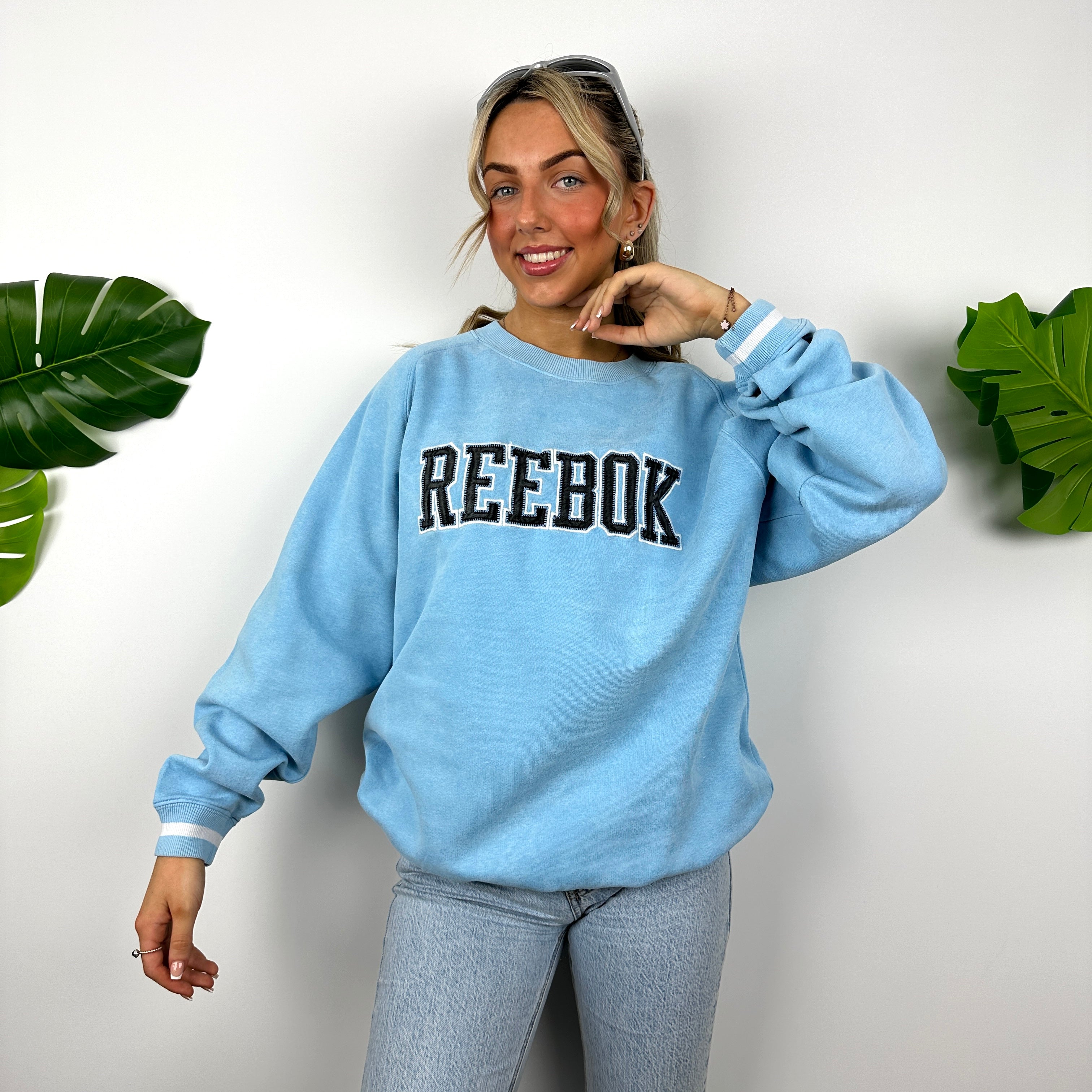 Reebok Baby Blue Embroidered Spell Out Sweatshirt (M)