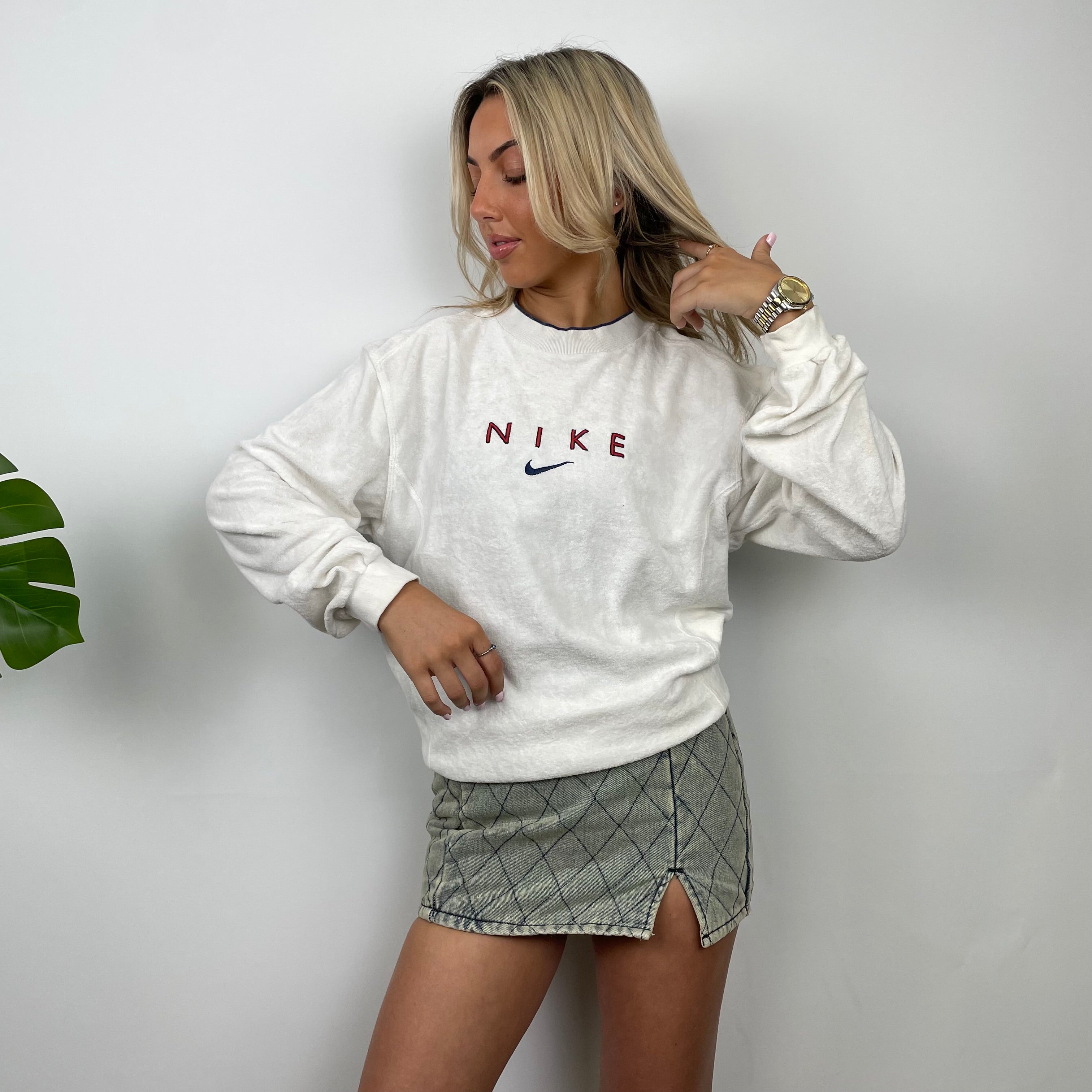 Nike RARE White Embroidered Spell Out Sweatshirt (M)