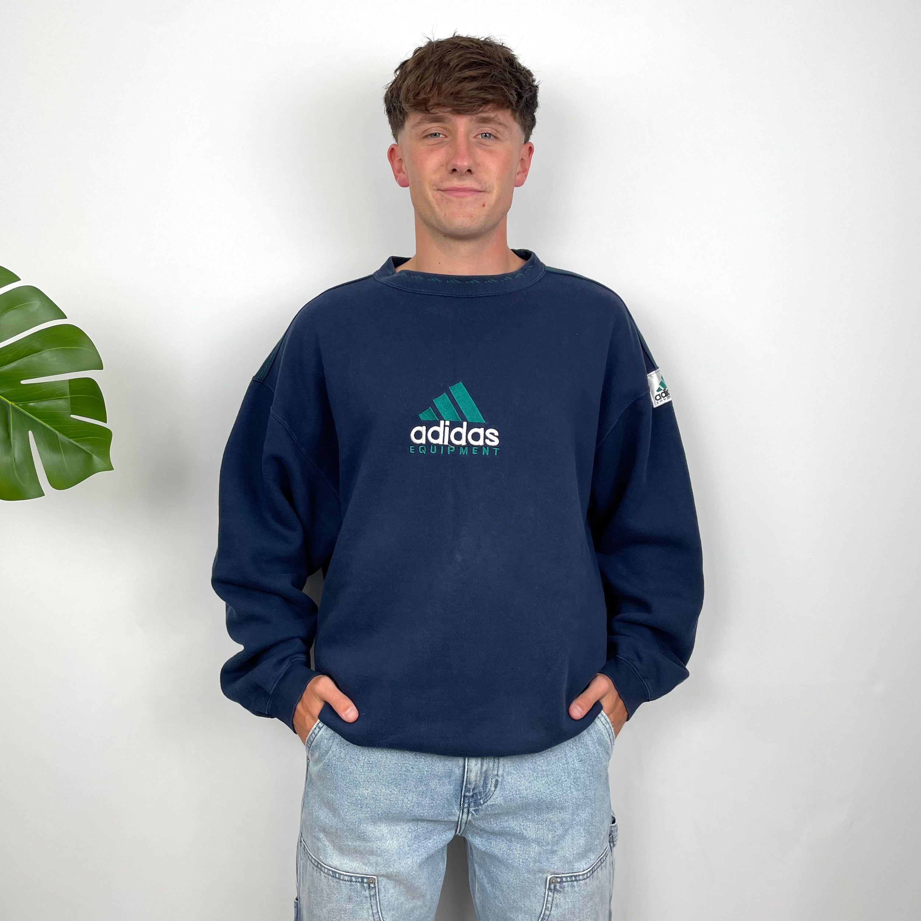 Adidas Equipment Navy Embroidered Spell Out Sweatshirt (XL)