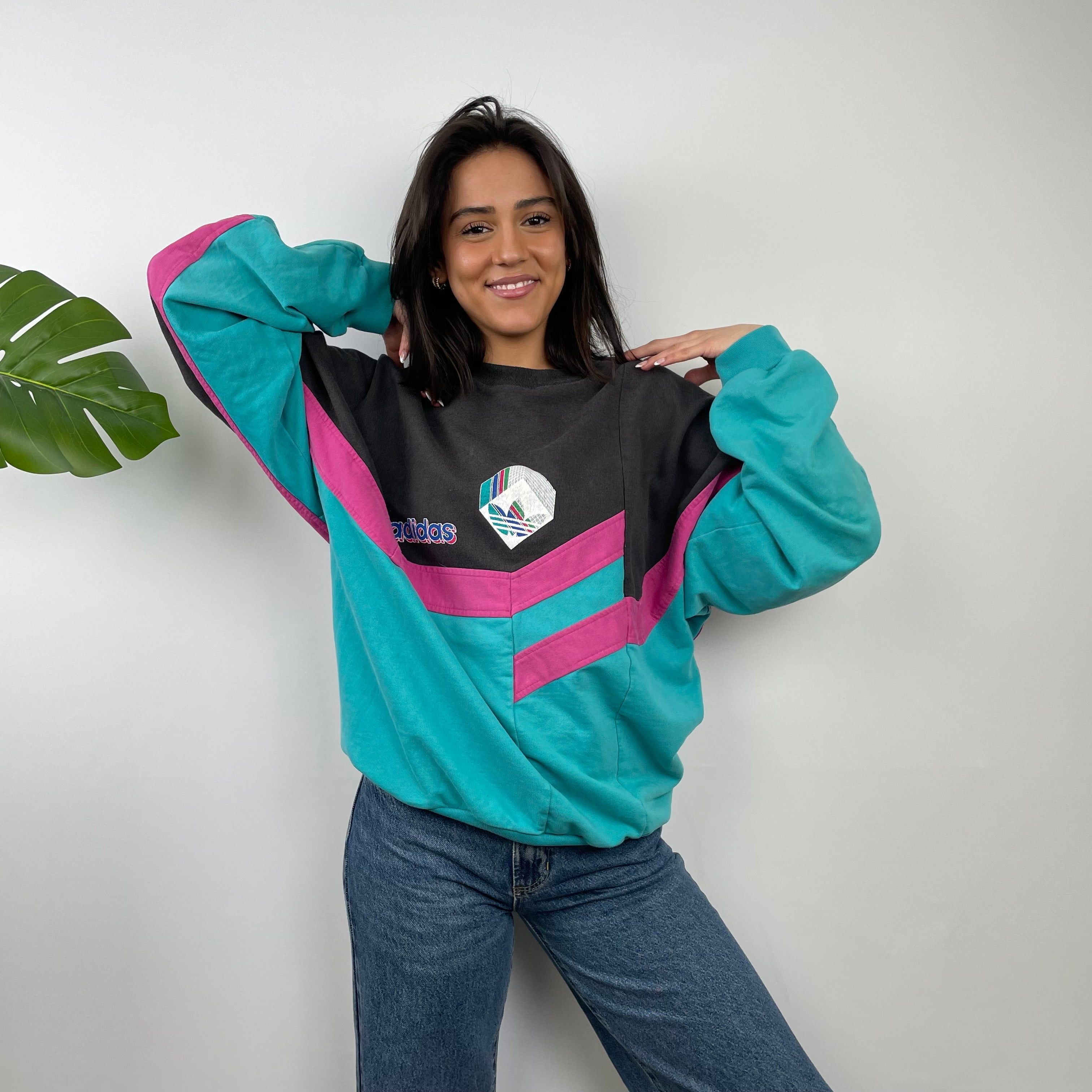 Adidas Colour Block Embroidered Spell Out Sweatshirt (L)