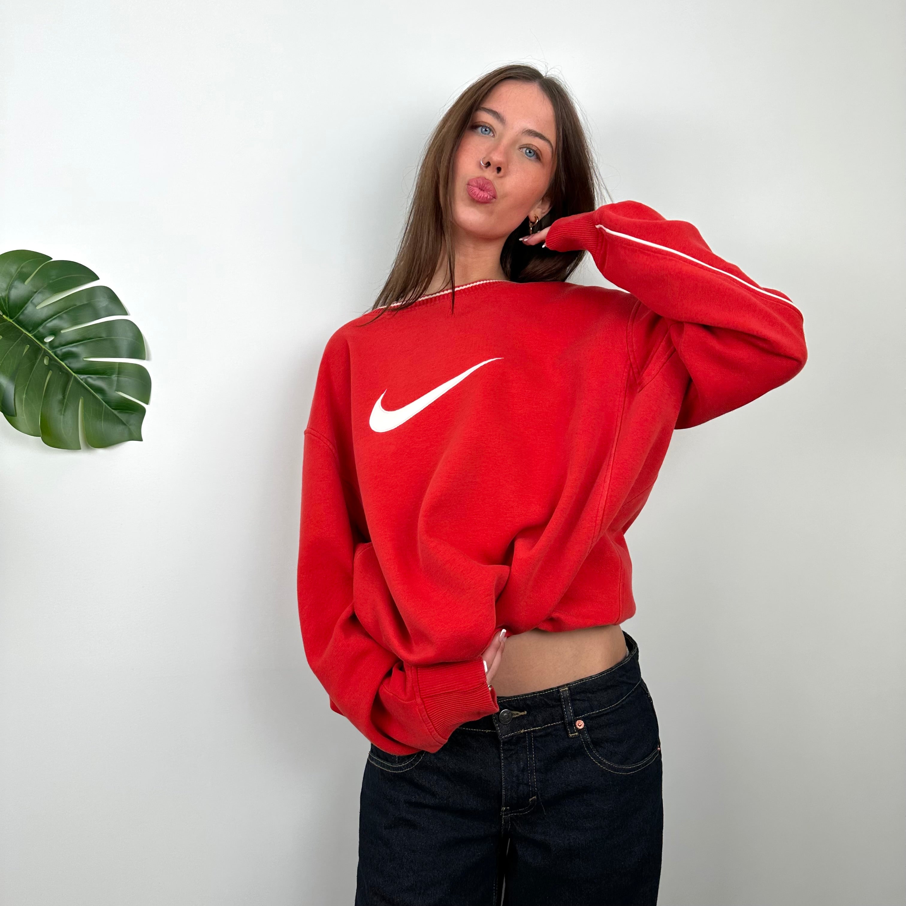 Nike Red Embroidered Swoosh Sweatshirt (XL)