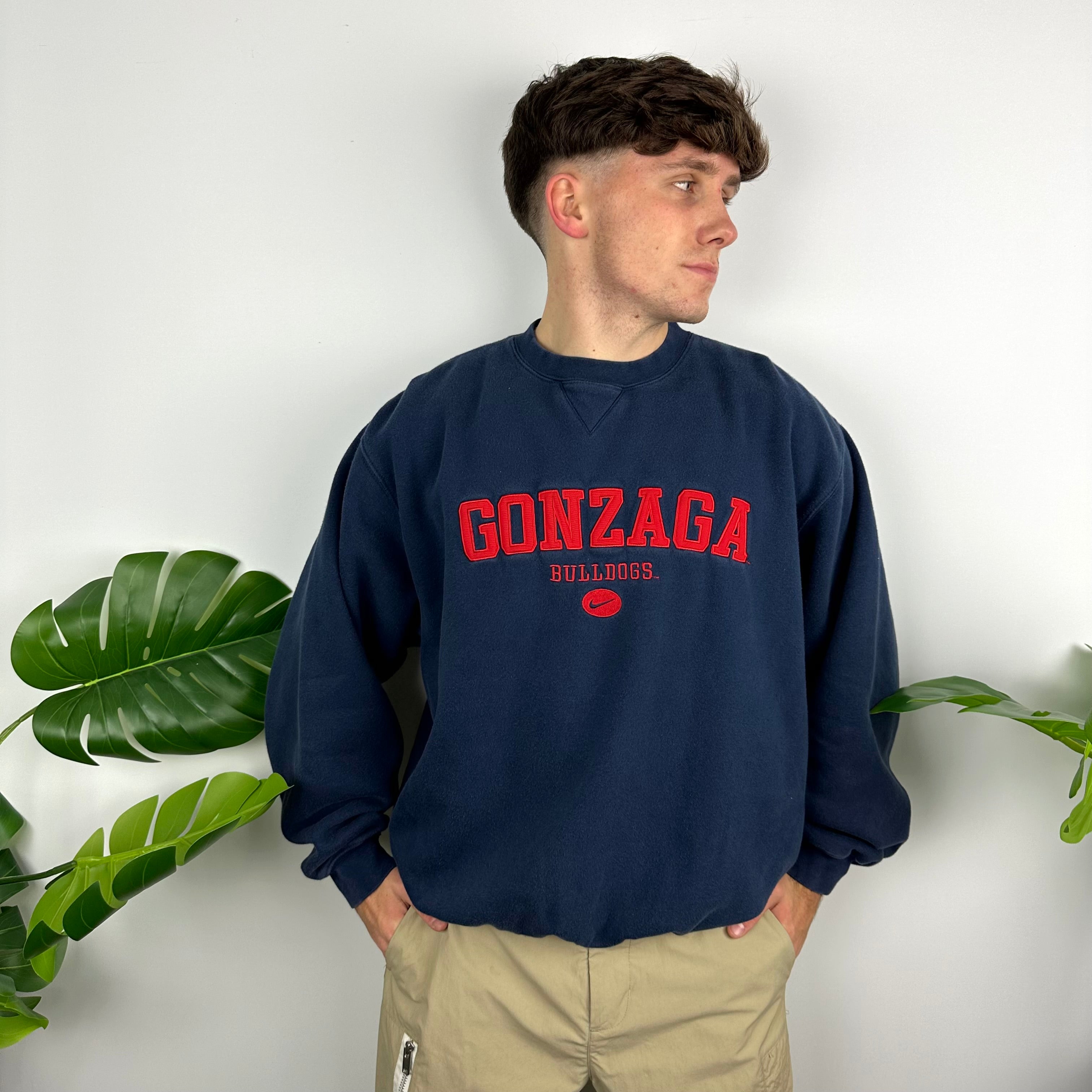 Nike x Gonzaga Bulldogs Navy Embroidered Spell Out Sweatshirt (M)