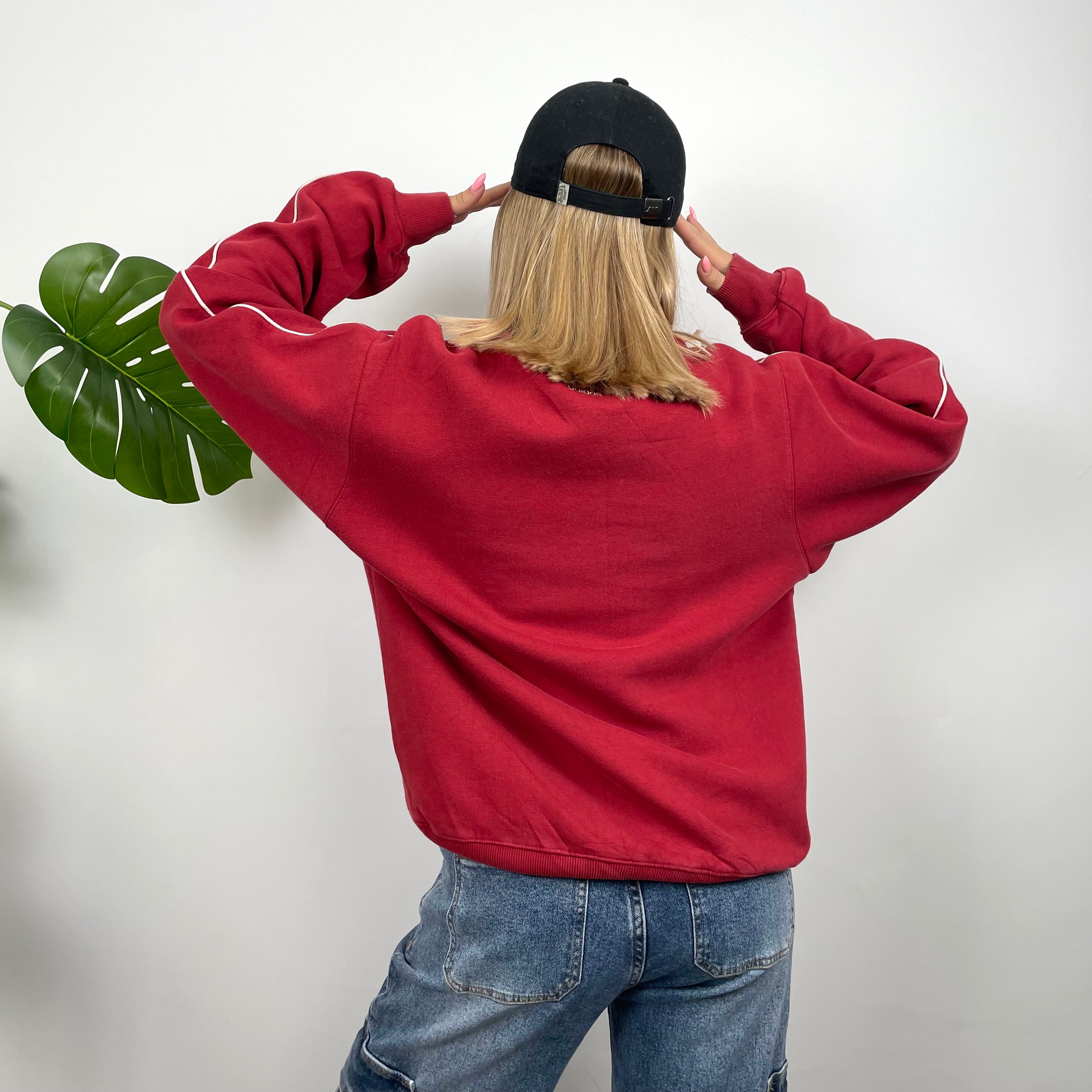 Adidas Red Embroidered Spell Out Sweatshirt (M)