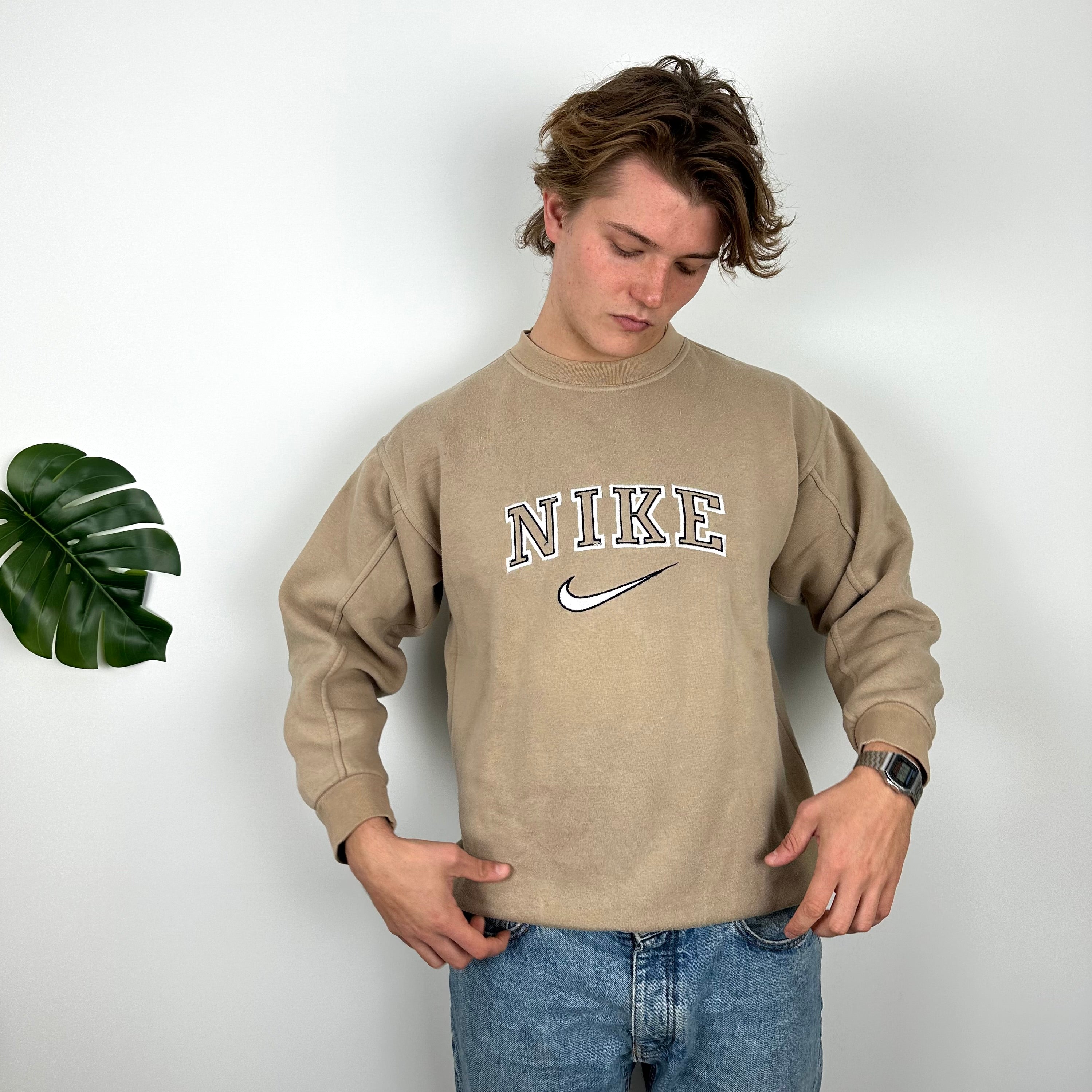 Nike Tan Brown Embroidered Spell Out Sweatshirt (M)