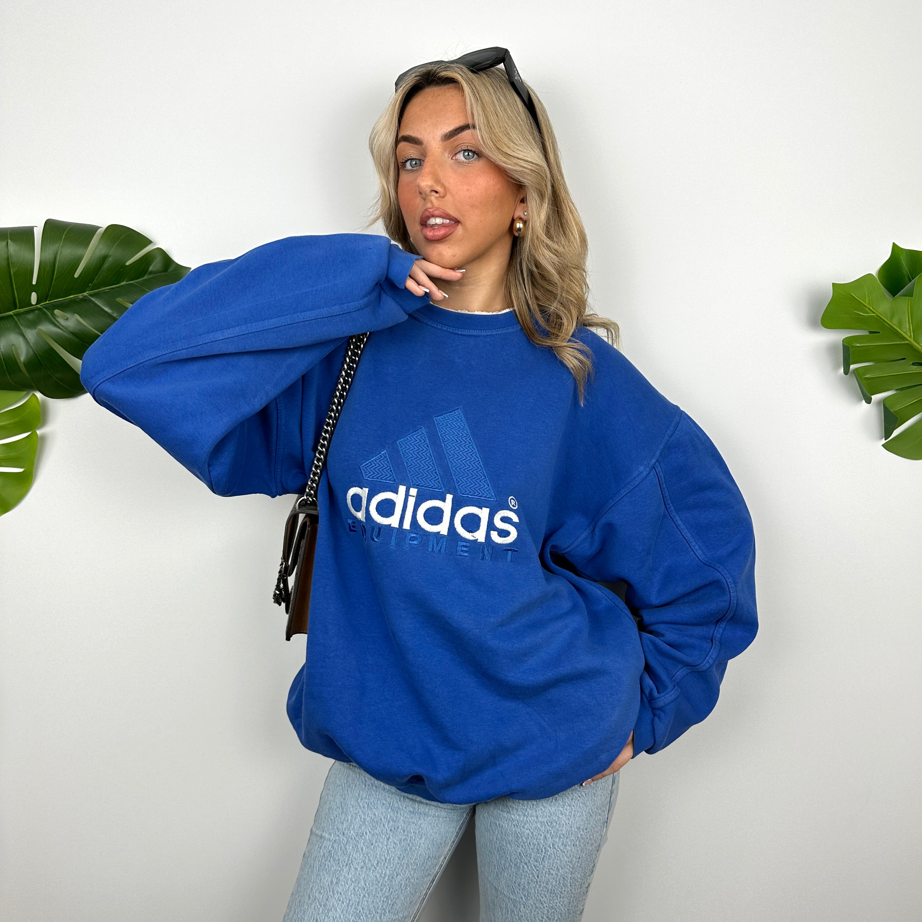 Adidas Equipment Blue Embroidered Spell Out Sweatshirt (L)