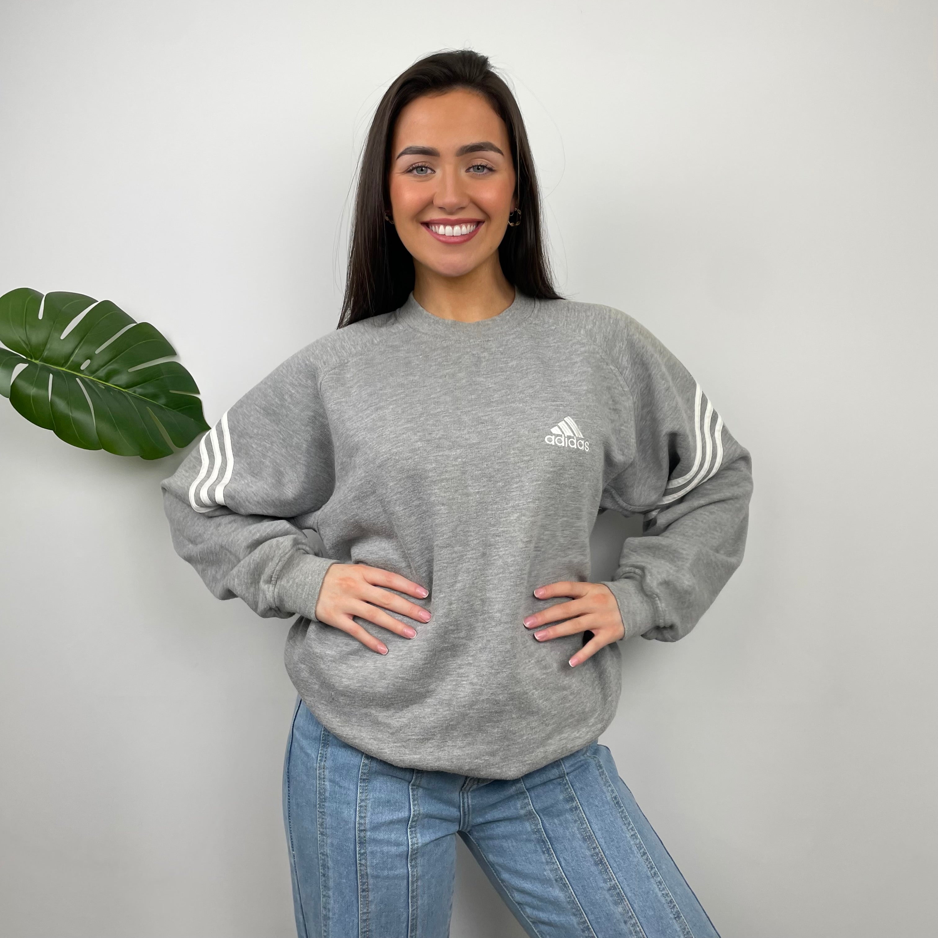 Adidas Grey Embroidered Spell Out Sweatshirt (L)