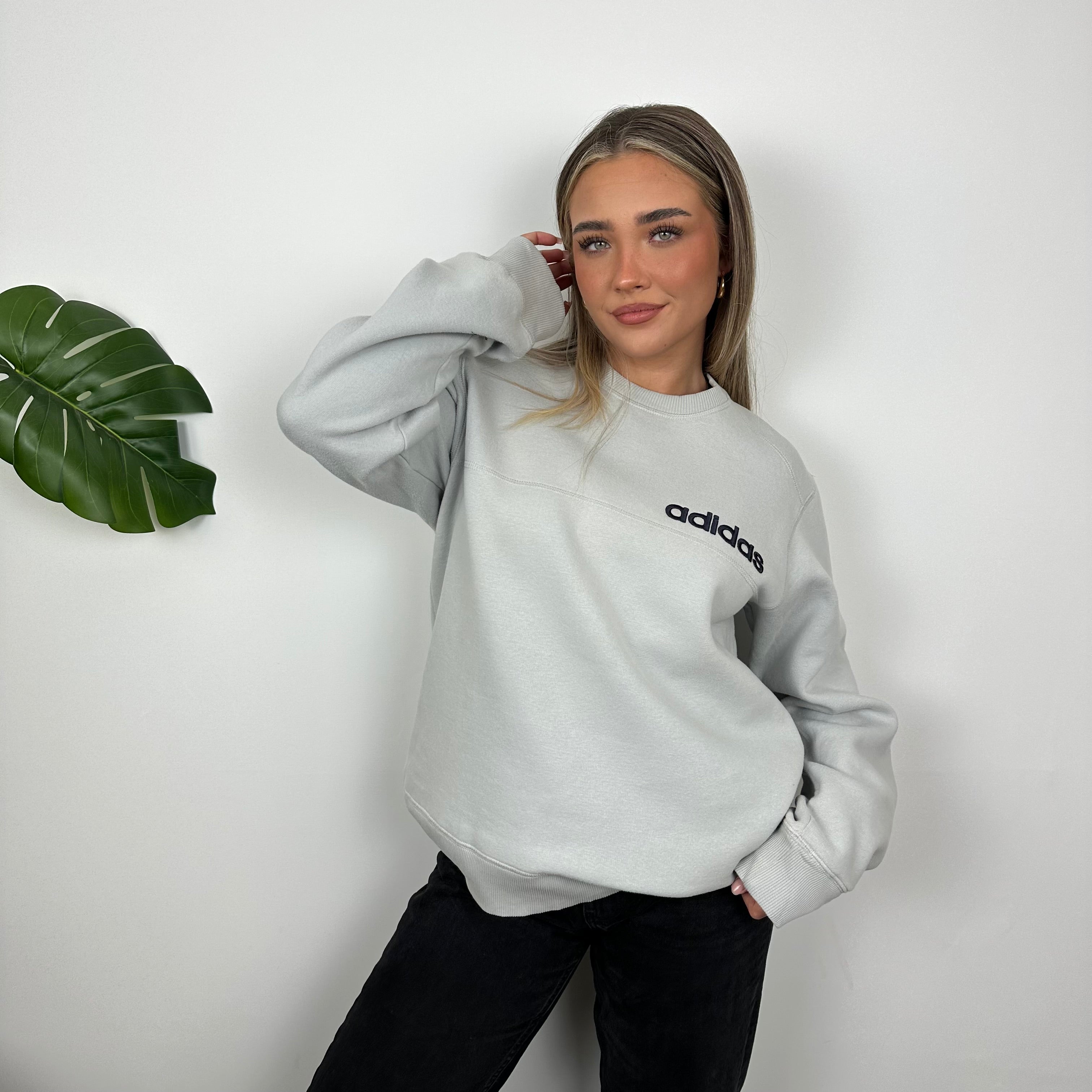 Adidas Grey Embroidered Spell Out Sweatshirt (L)