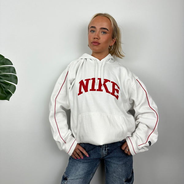 Nike White Embroidered Spell Out Hoodie (XL)