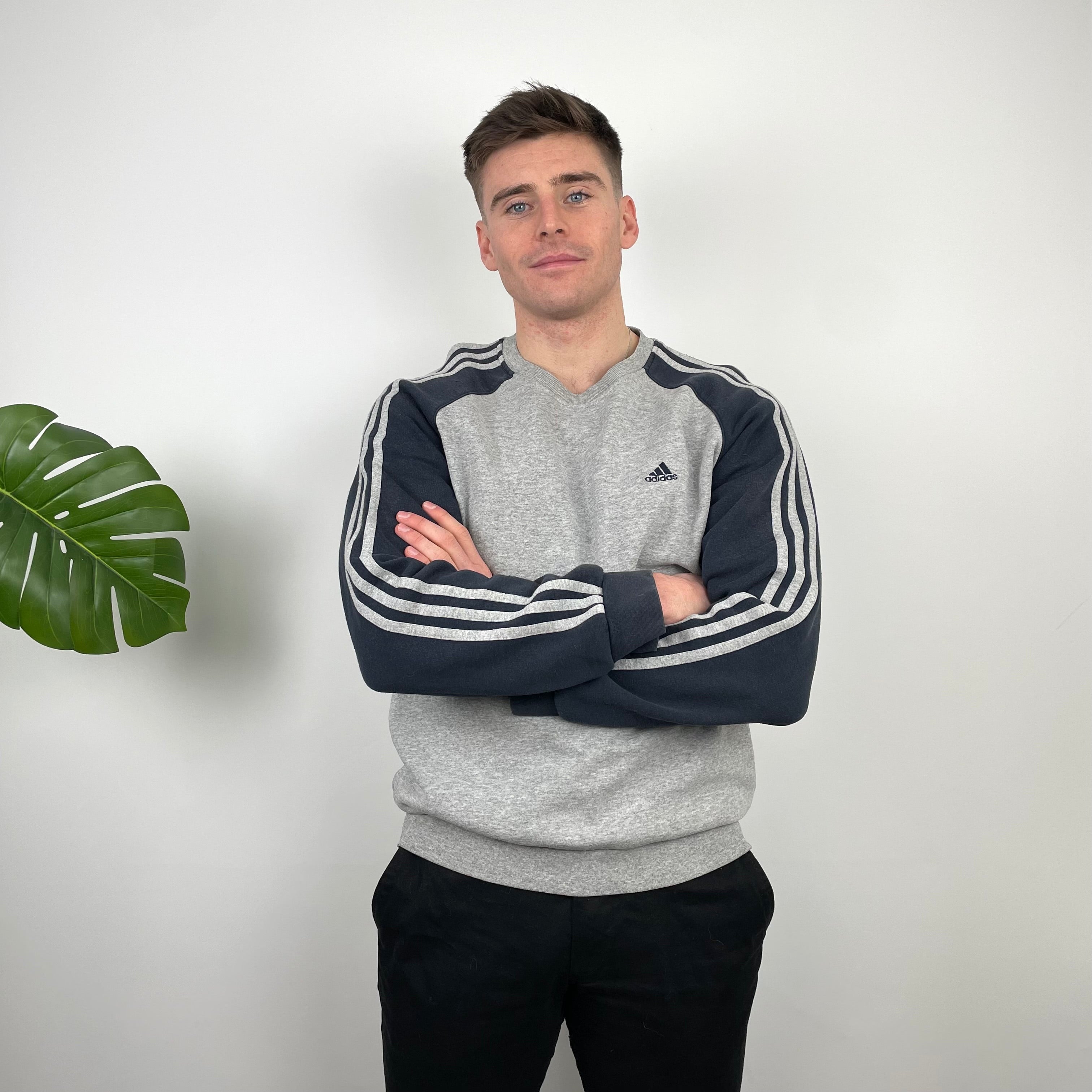 Adidas Grey Embroidered Spell Out Sweatshirt (L)