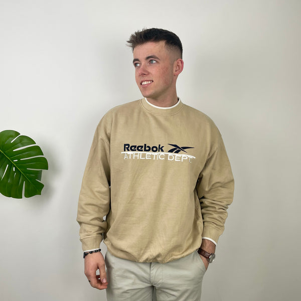 Reebok RARE Beige Embroidered Spell Out Sweatshirt (S)