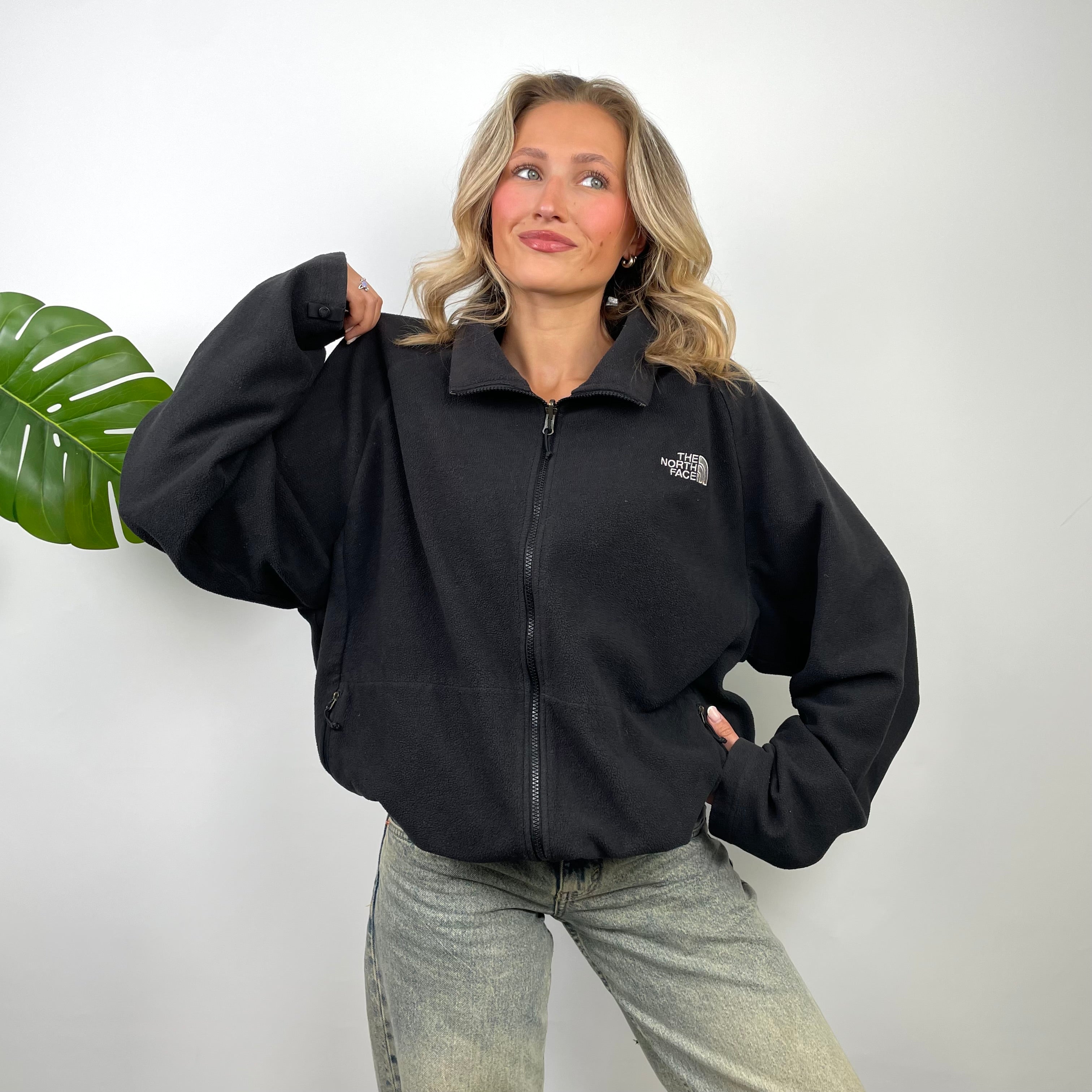 North Face RARE Black Teddy Bear Fleece Zip Up Jacket (XL)