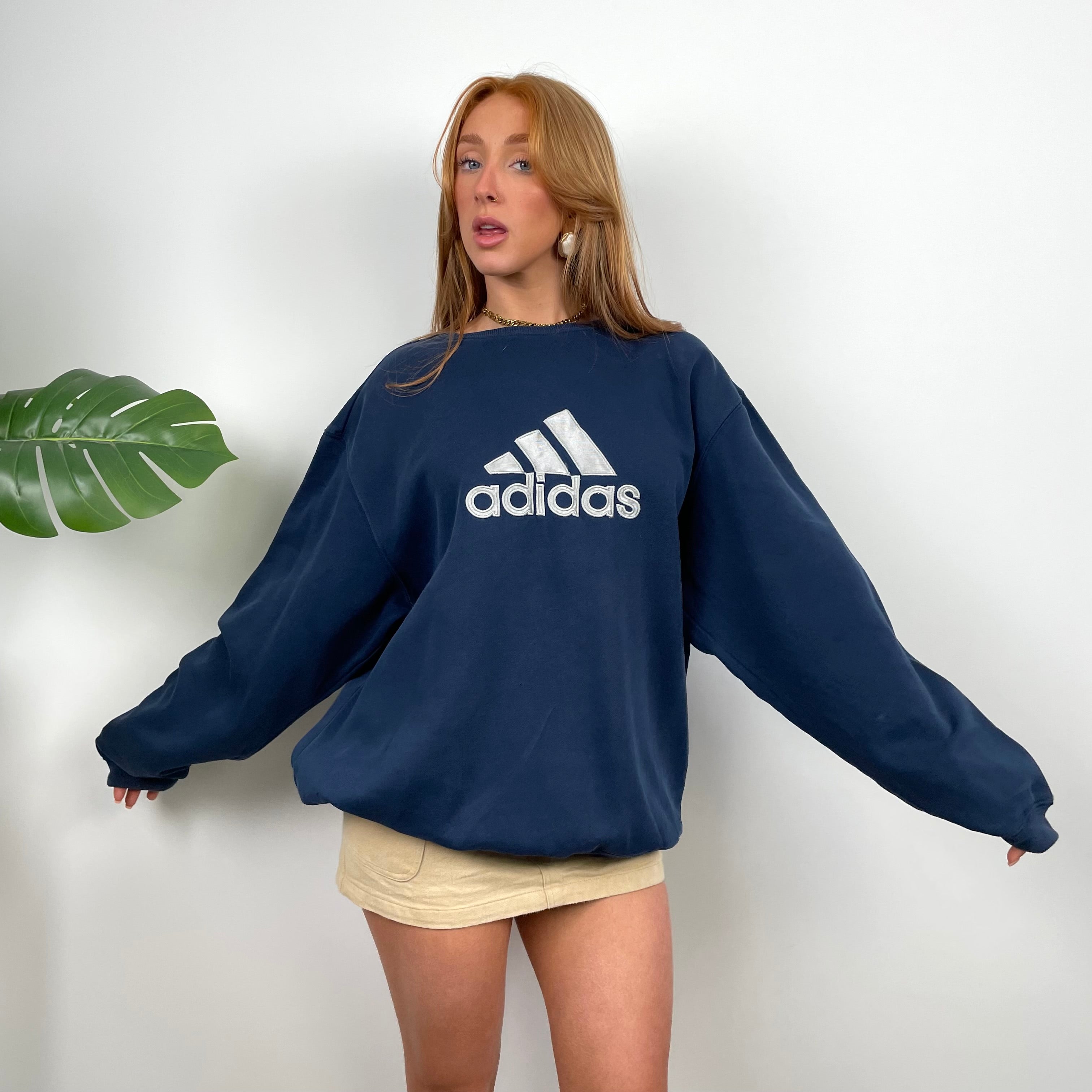 Adidas Navy Embroidered Spell Out Sweatshirt (L)