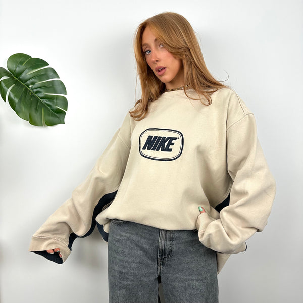 Nike Cream Embroidered Spell Out Sweatshirt (XXL)