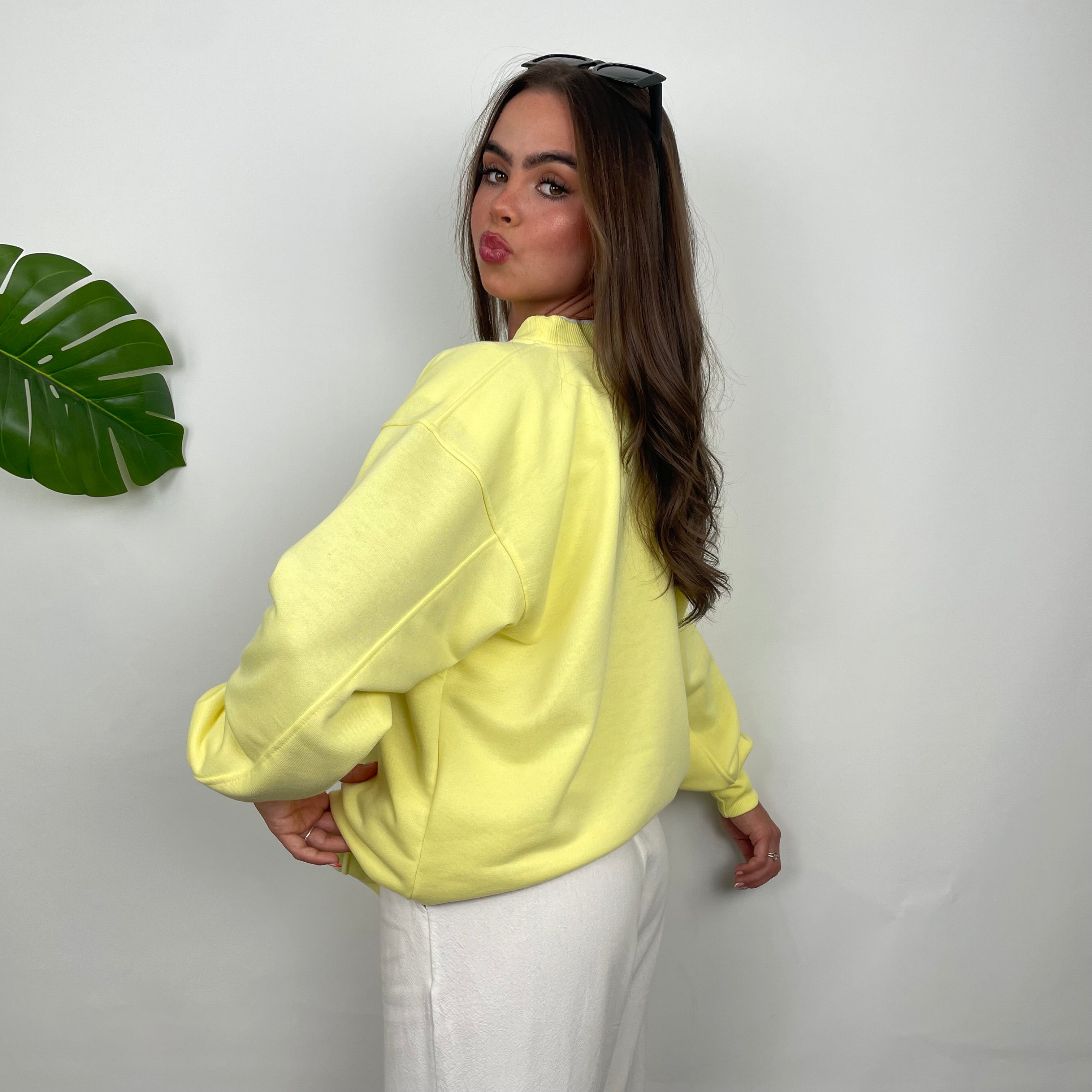 Nike Pastel Yellow Embroidered Spell Out Sweatshirt (L)