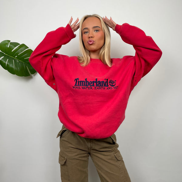 Timberland Red Embroidered Spell Out Sweatshirt (M)