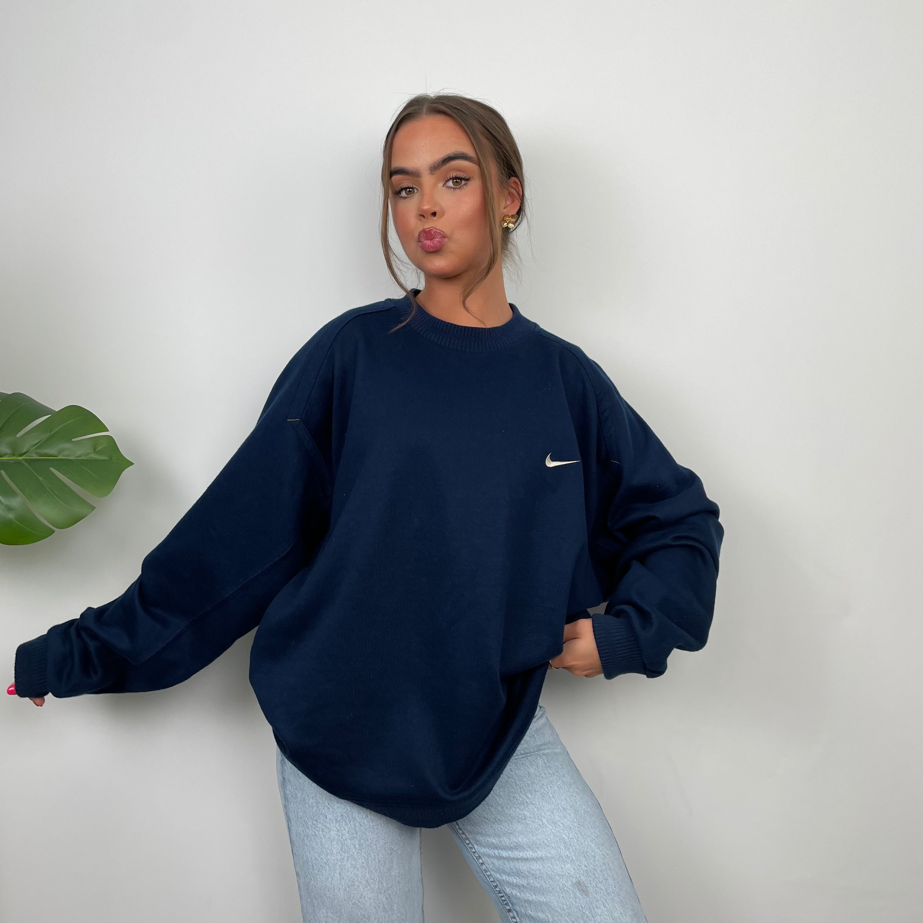 Nike Navy Embroidered Swoosh Sweatshirt (L)