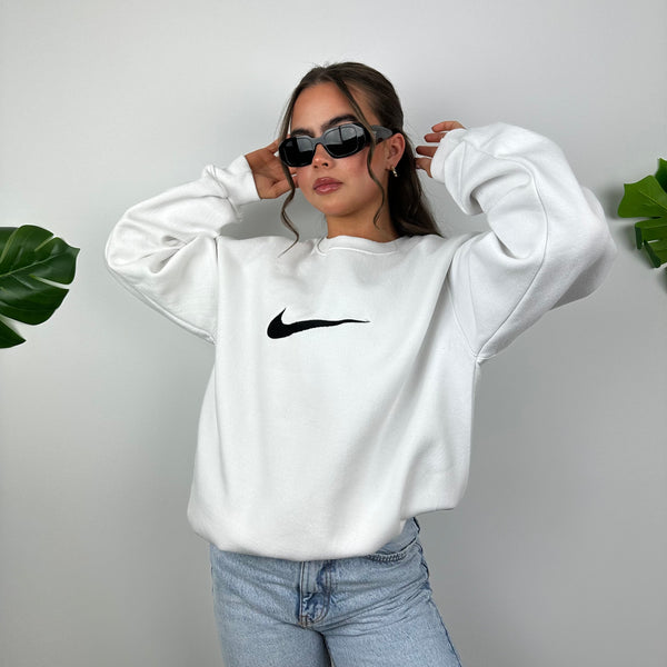 Nike White Embroidered Swoosh Sweatshirt (L)