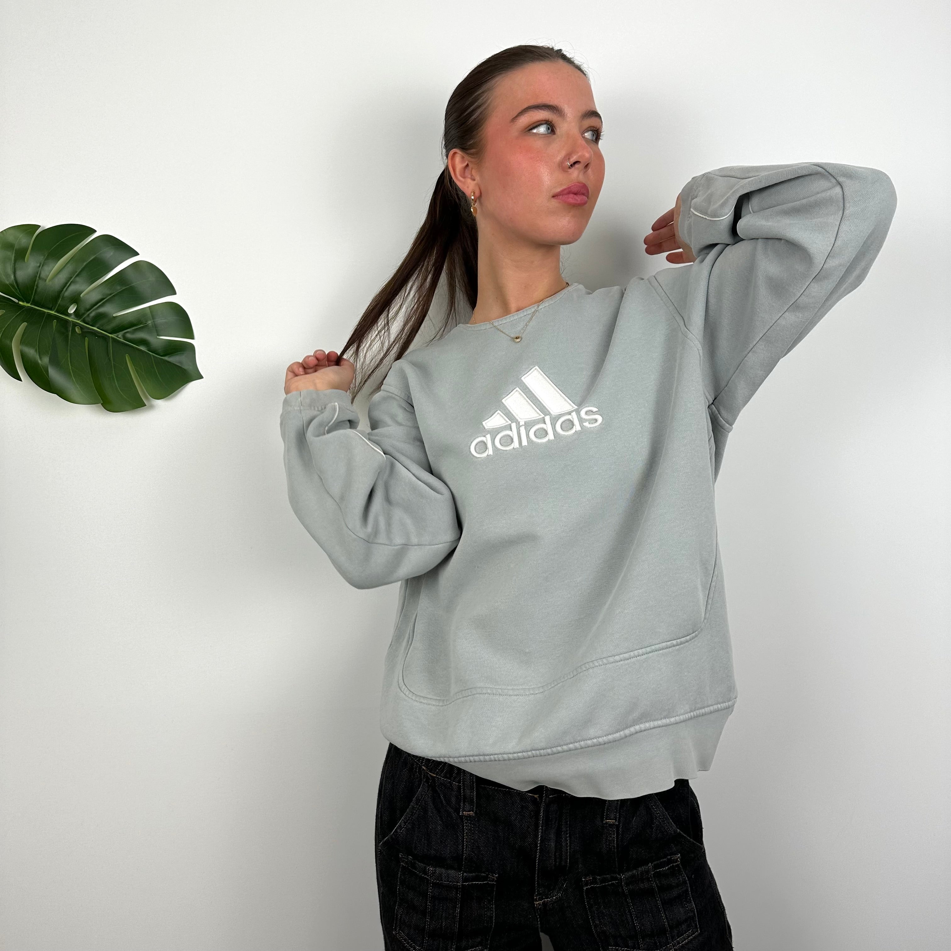 Adidas Baby Blue Embroidered Spell Out Sweatshirt (L)