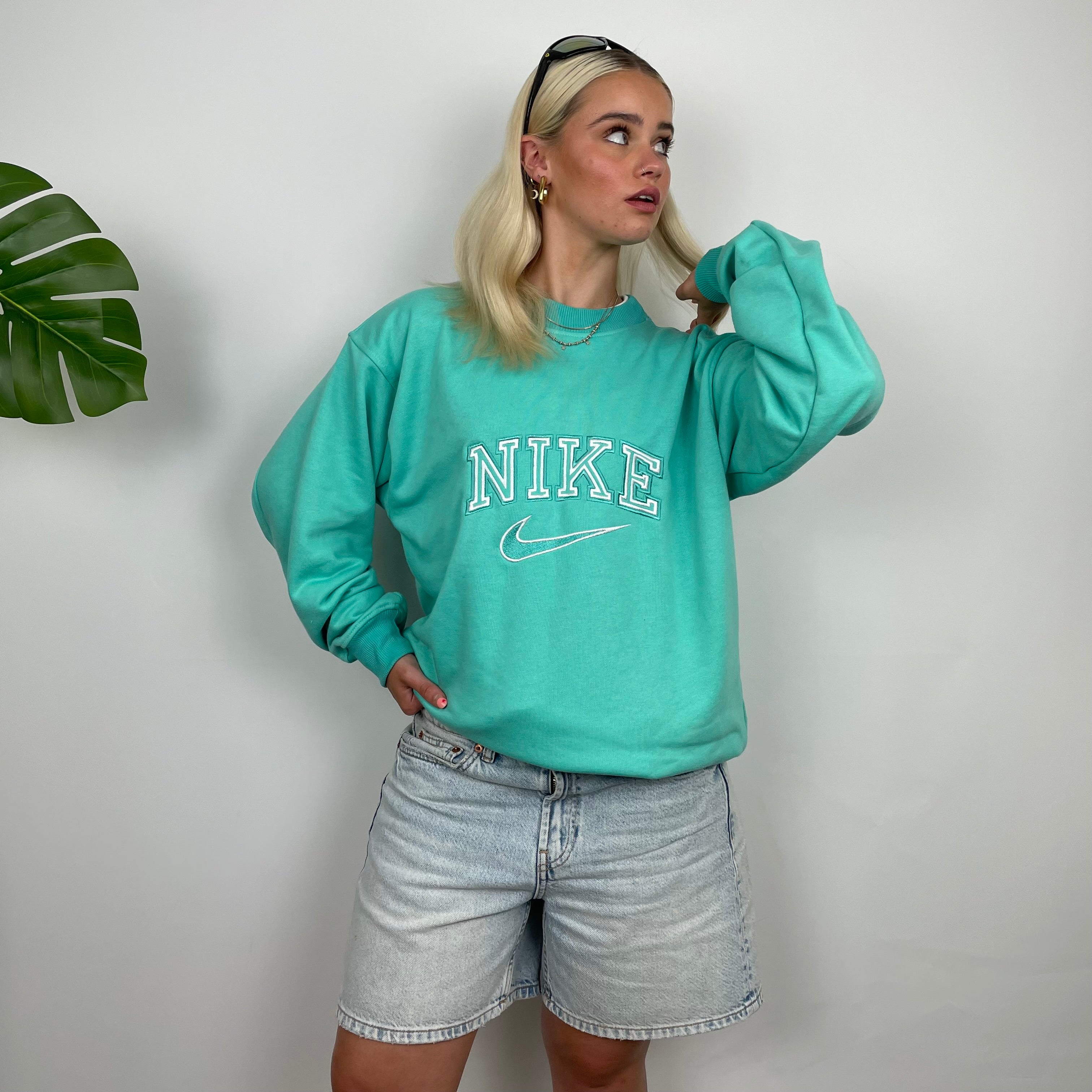 Nike Turquoise Embroidered Spell Out Sweatshirt (M)