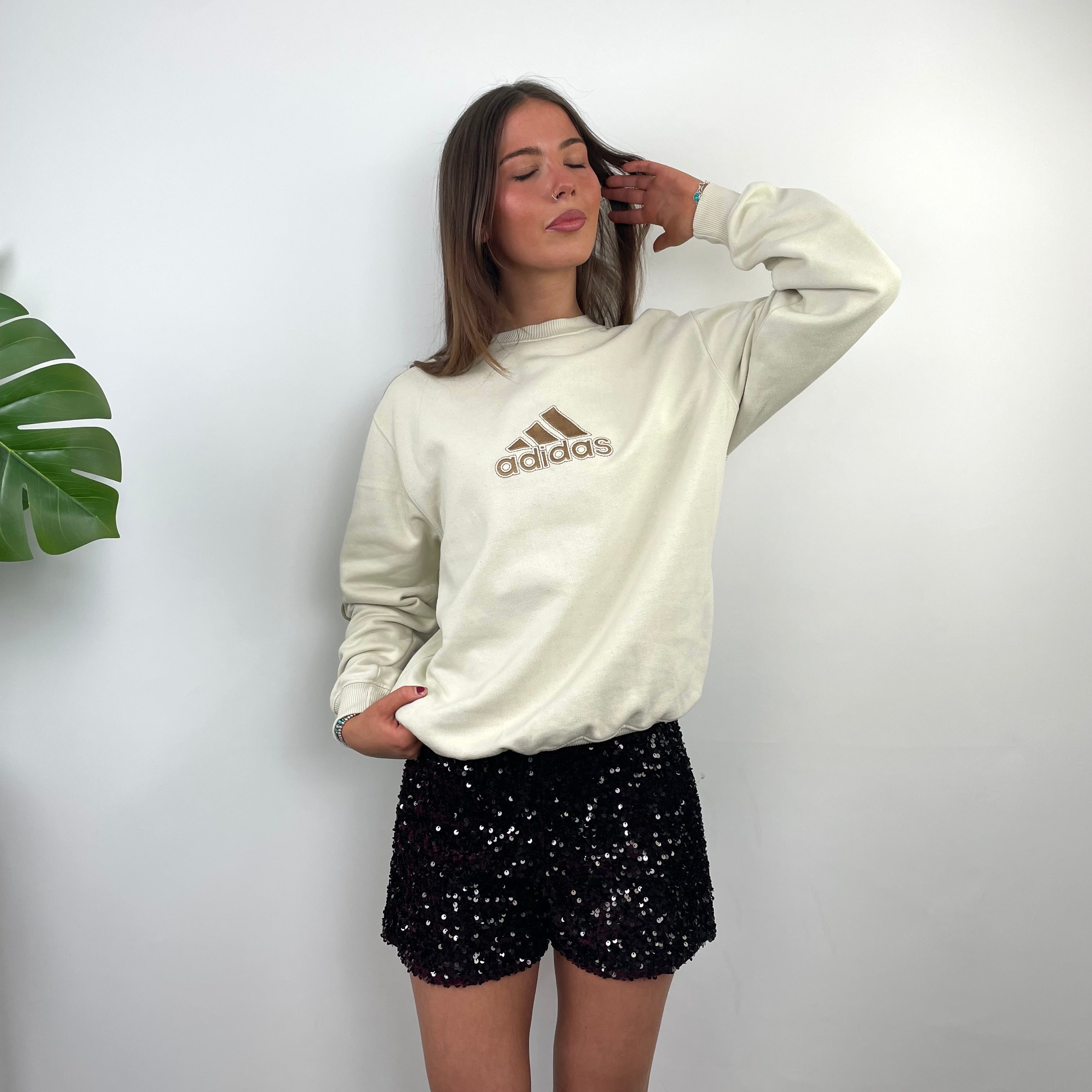 Adidas Cream Embroidered Spell Out Sweatshirt (M)