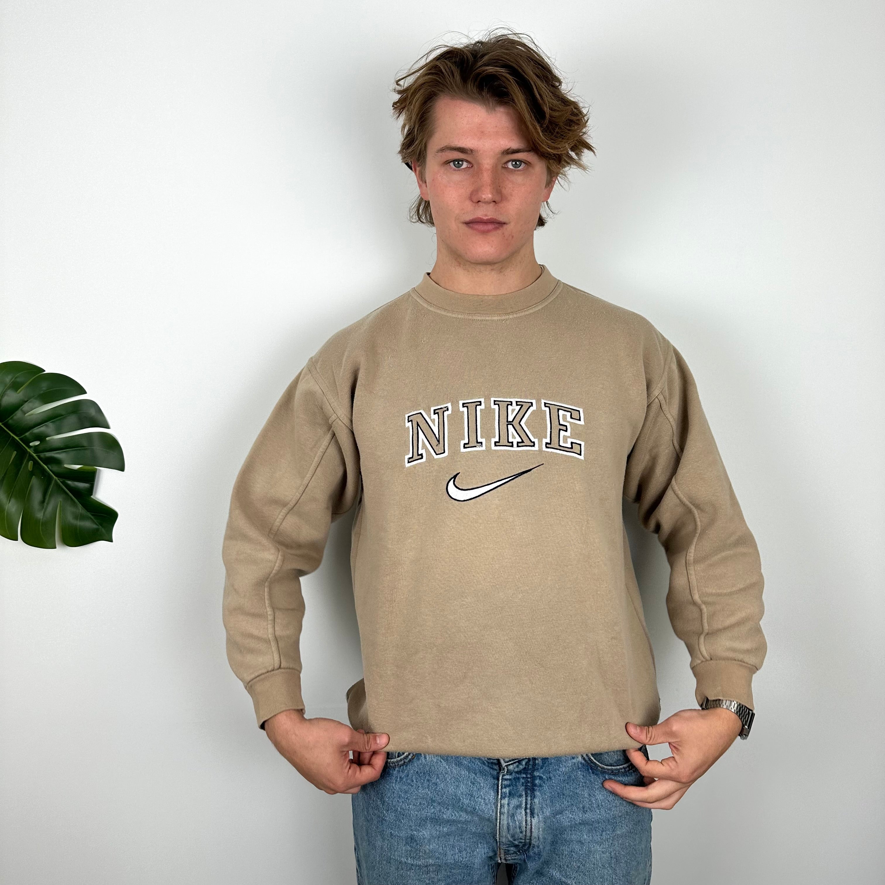 Nike Tan Brown Embroidered Spell Out Sweatshirt (M)