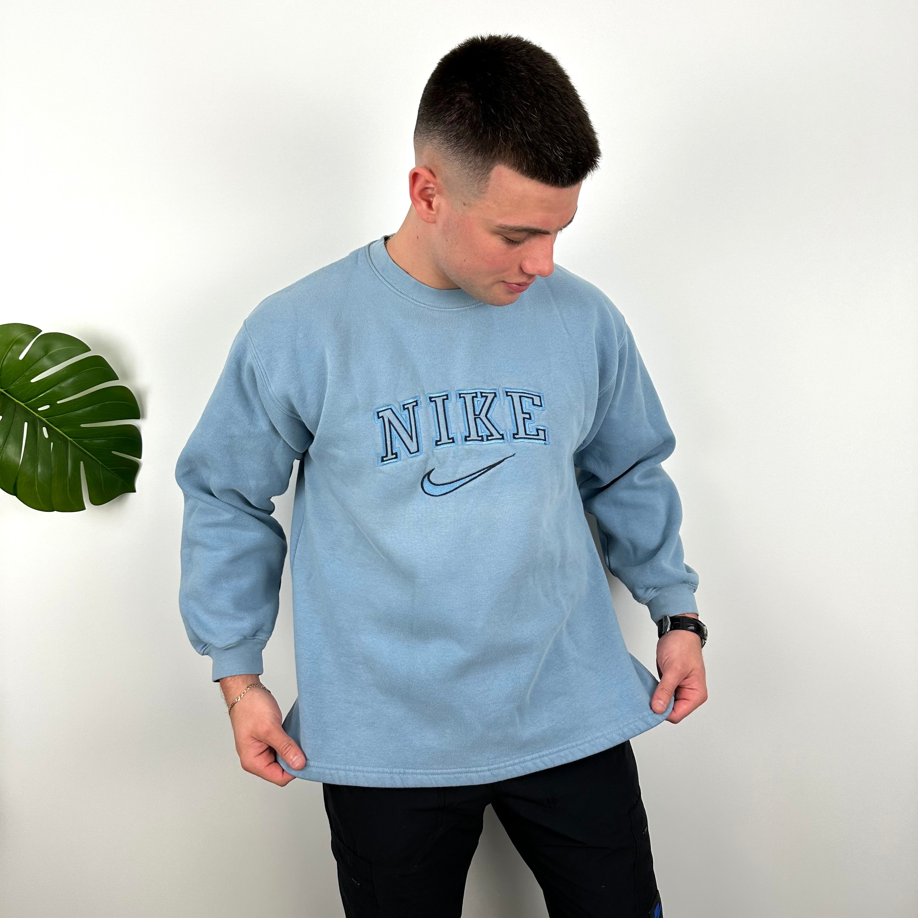 Nike Baby Blue Embroidered Spell Out Sweatshirt (L)