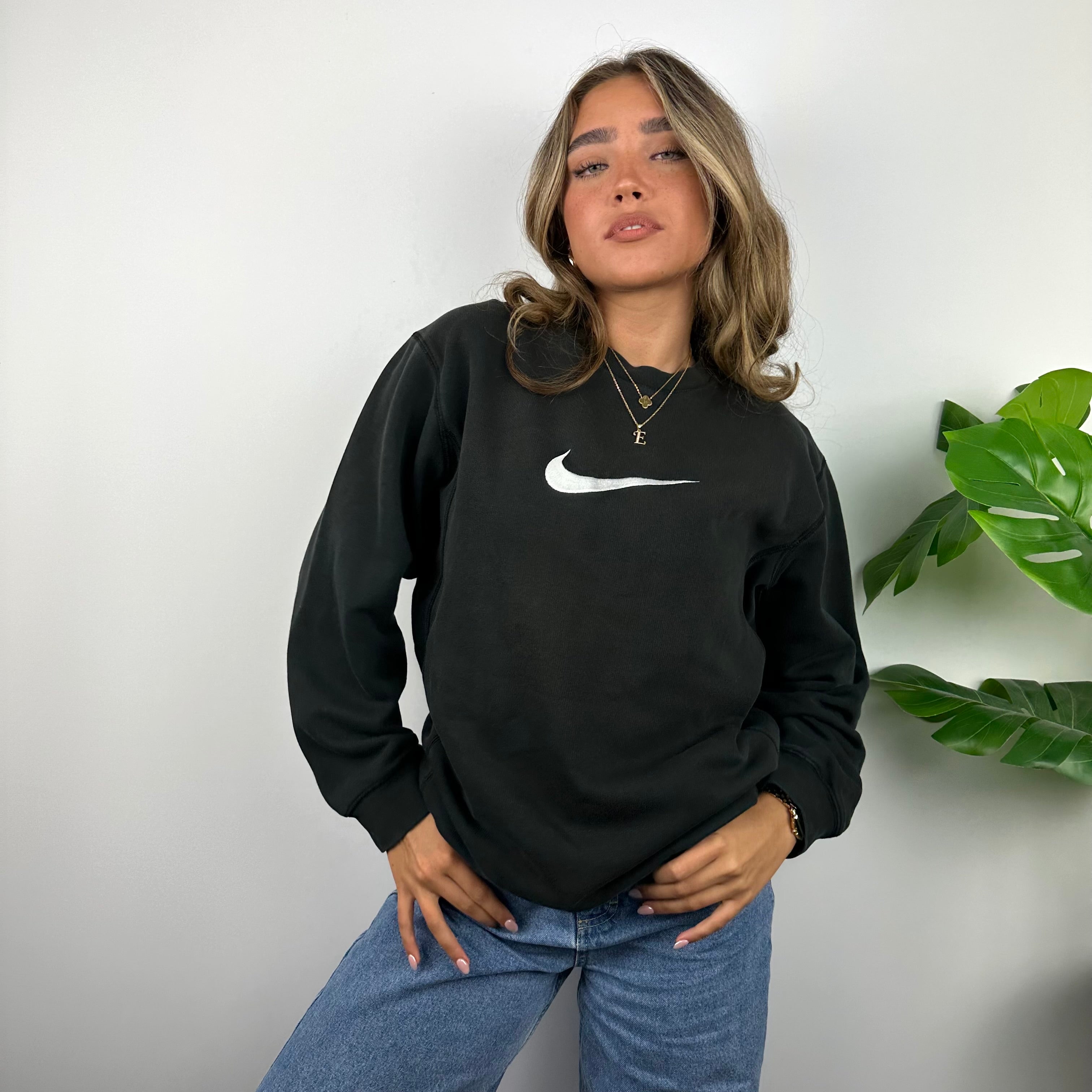 Nike RARE Black Embroidered Swoosh Sweatshirt (S)