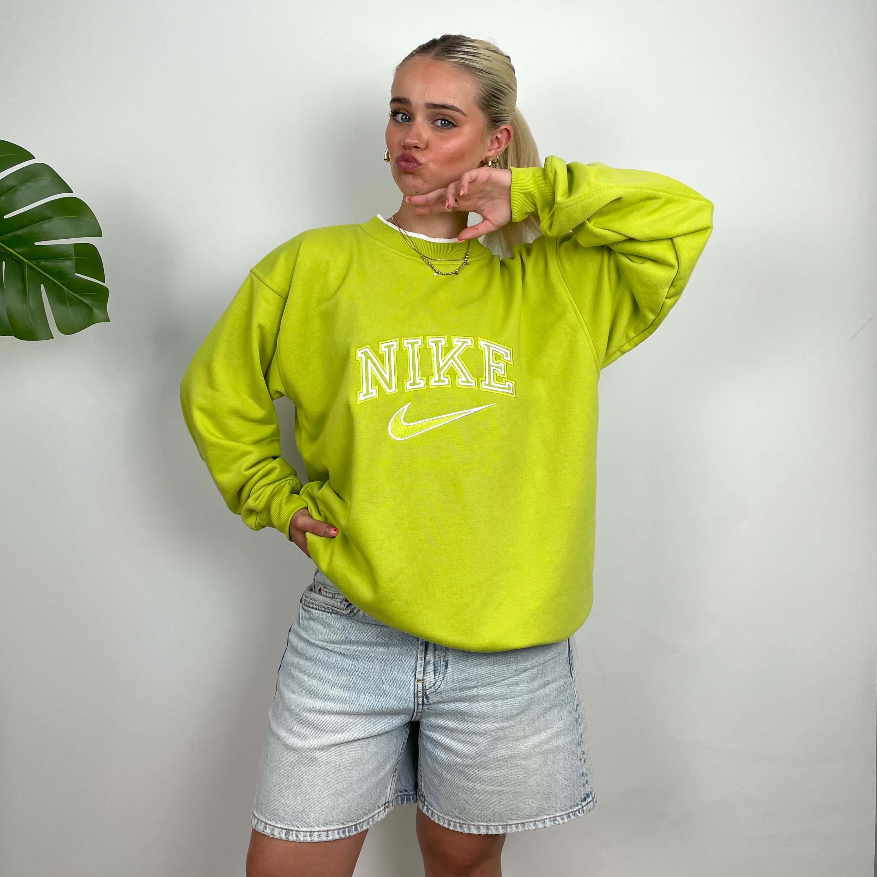 Nike Lime Green Embroidered Spell Out Sweatshirt (L)