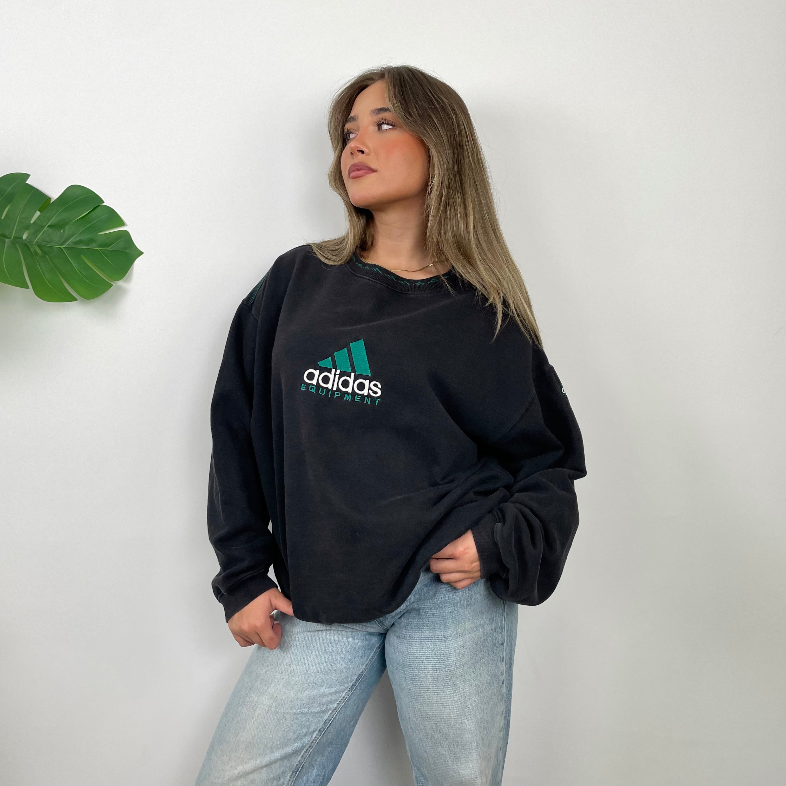 Adidas Equipment Black Embroidered Spell Out Sweatshirt (L)