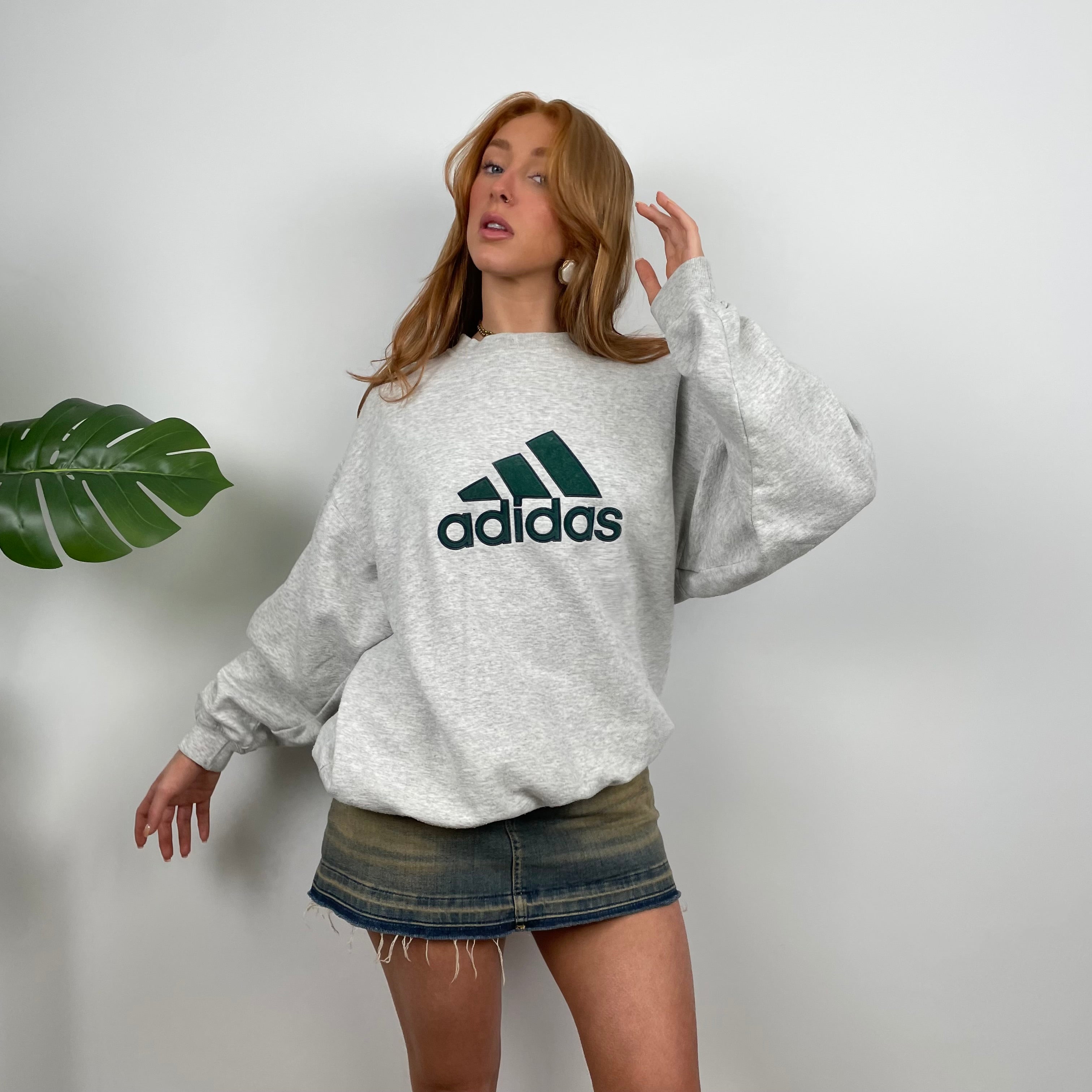 Adidas Grey Embroidered Spell Out Sweatshirt (M)