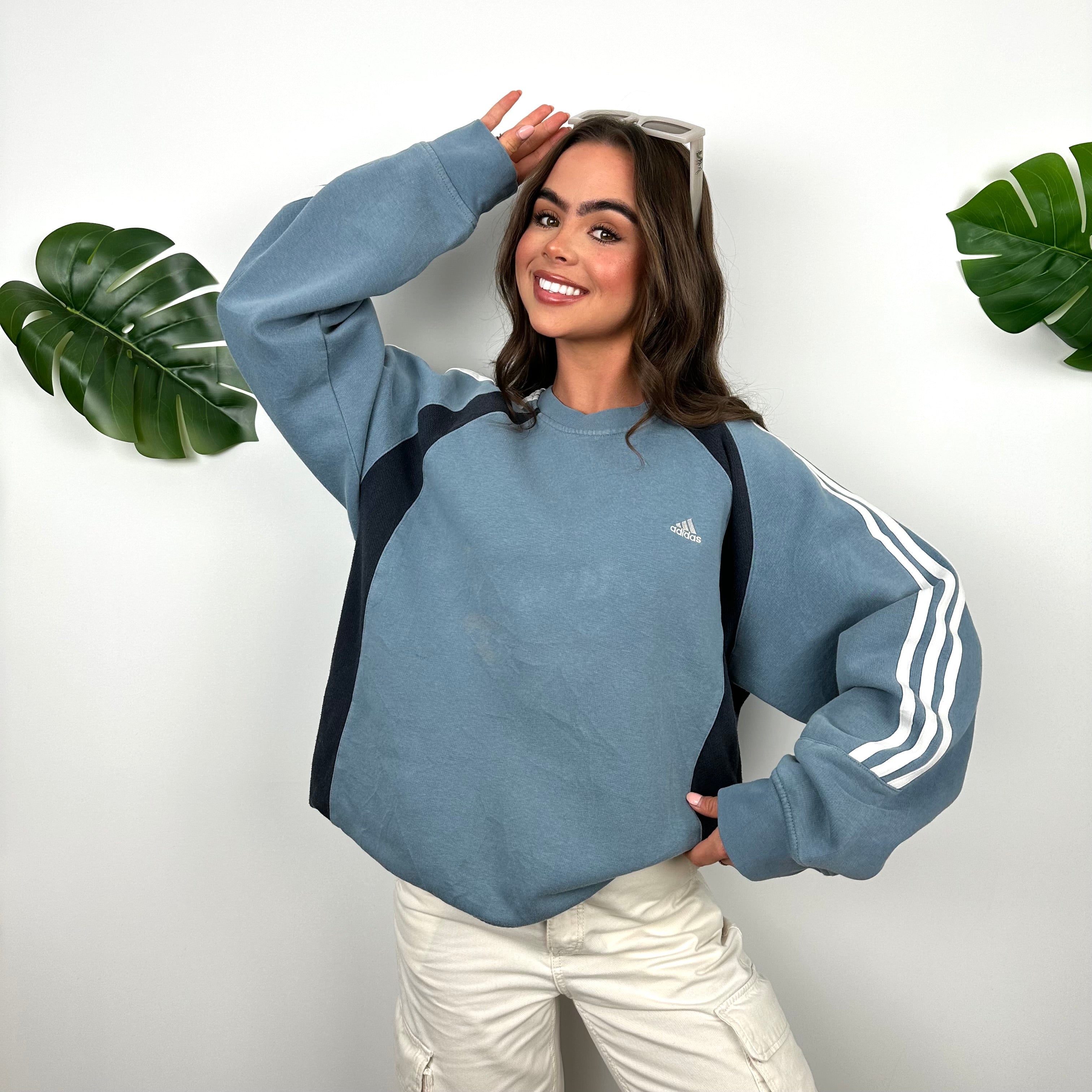 Adidas Baby Blue Embroidered Spell Out Sweatshirt (L)